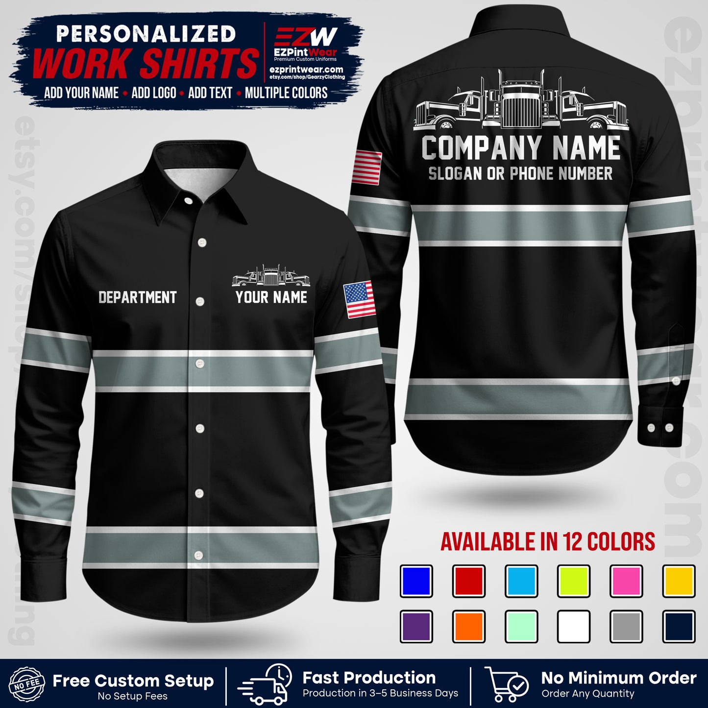 Personalized Truck Driver Workwear Uniform | Custom Safety Stripe Apparel | Non-Reflective Reflective Style Design TW04