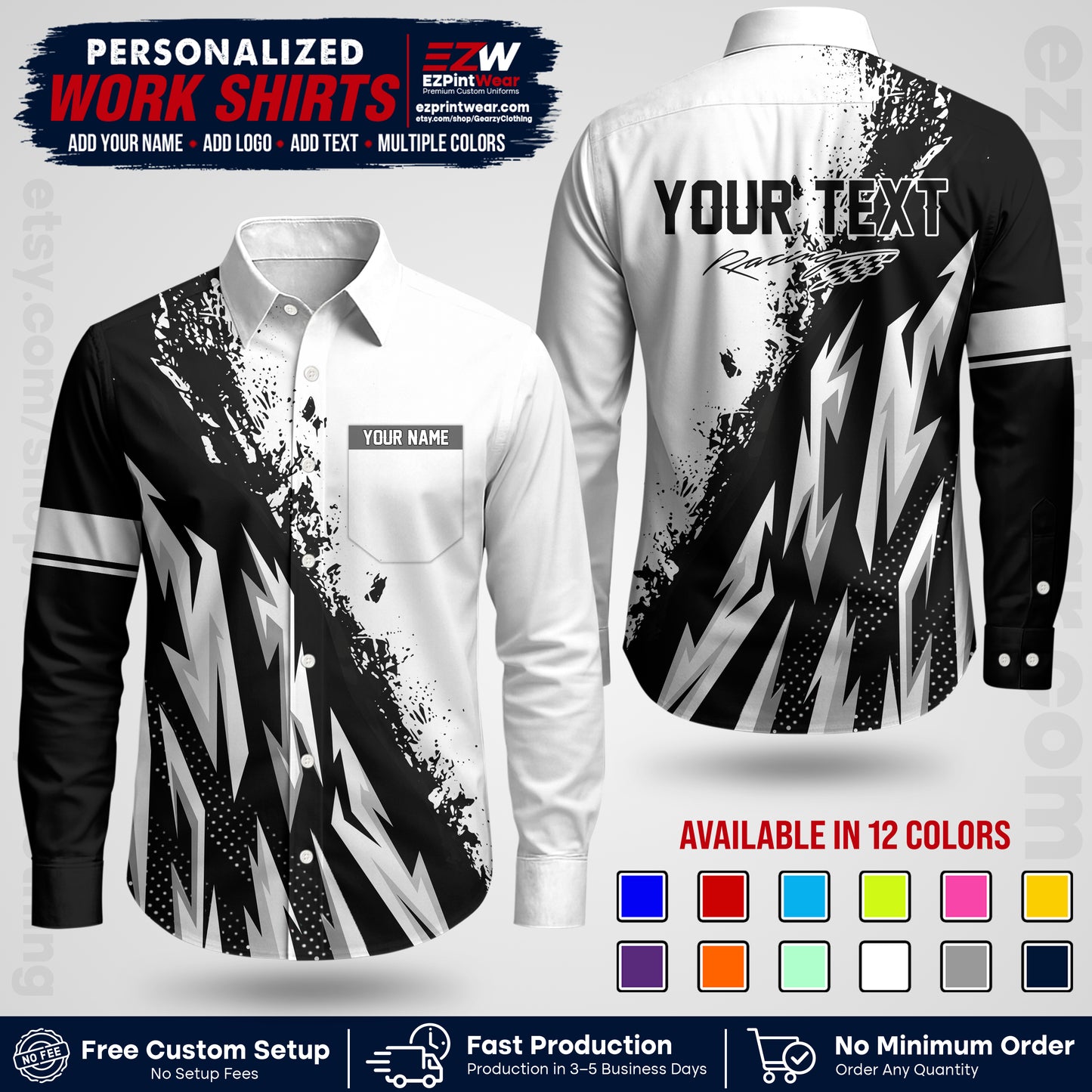 Custom Racing Shirt with Name, Logo & Text | Race Team Uniform | Crew Apparel RC08