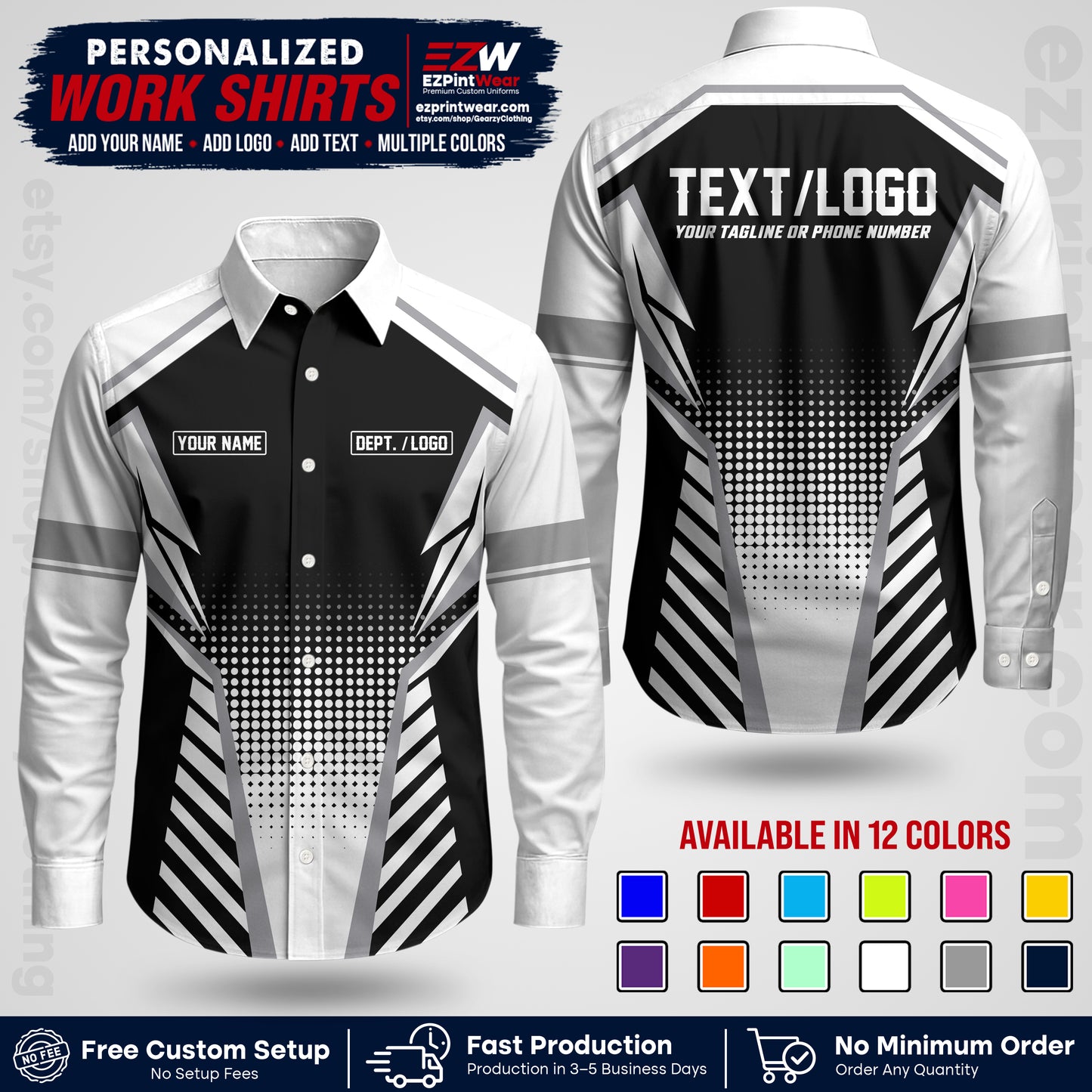 Custom All Over Print Work Uniform Shirt with Name, Logo & Text | Custom Hawaiian Shirt | Company Shirt | Employee Uniform UNF13