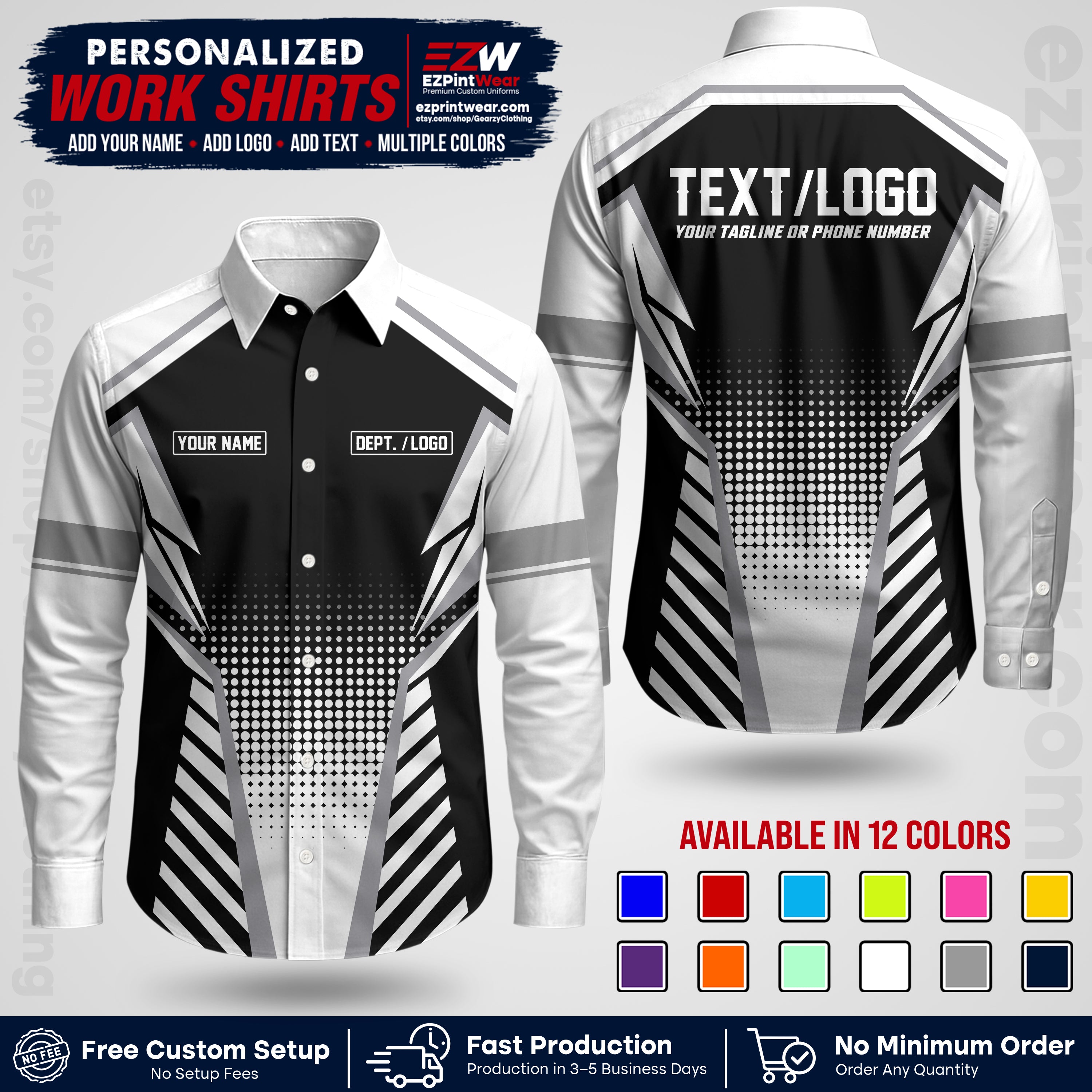 Custom All Over Print Work Uniform Shirt with Name, Logo & Text | Custom Hawaiian Shirt | Company Shirt | Employee Uniform UNF13