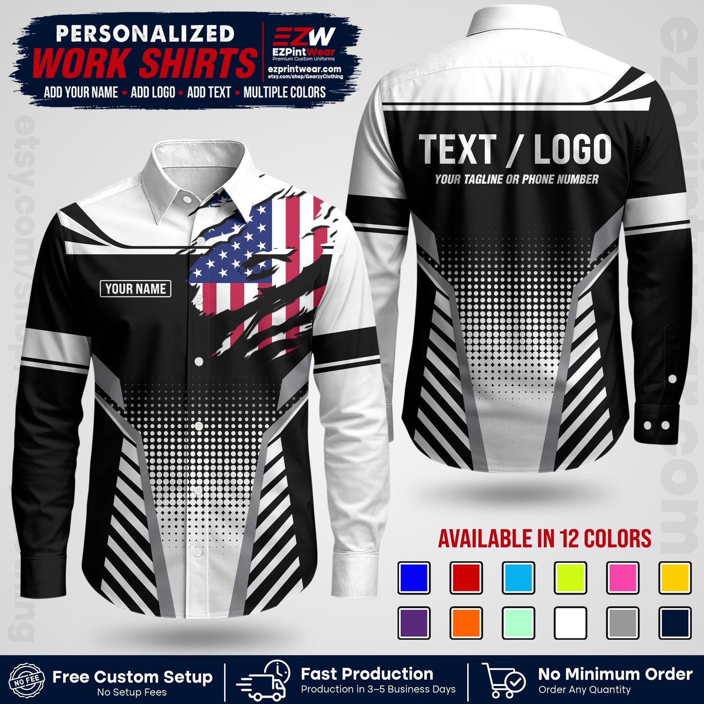 Custom All Over Print Work Uniform Shirt with Name, Logo & Text | Custom Hawaiian Shirt | Company Shirt | Employee Uniform UNF07