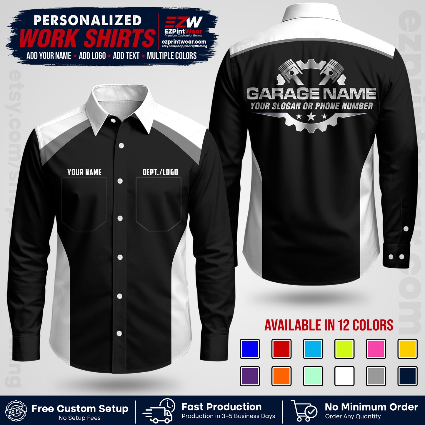 Custom Mechanic Work Shirt with Name, Logo & Text | Auto Shop Uniform | Workwear MCN 06