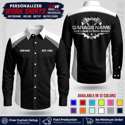 Custom Mechanic Work Shirt with Name, Logo & Text | Auto Shop Uniform | Workwear MCN 06