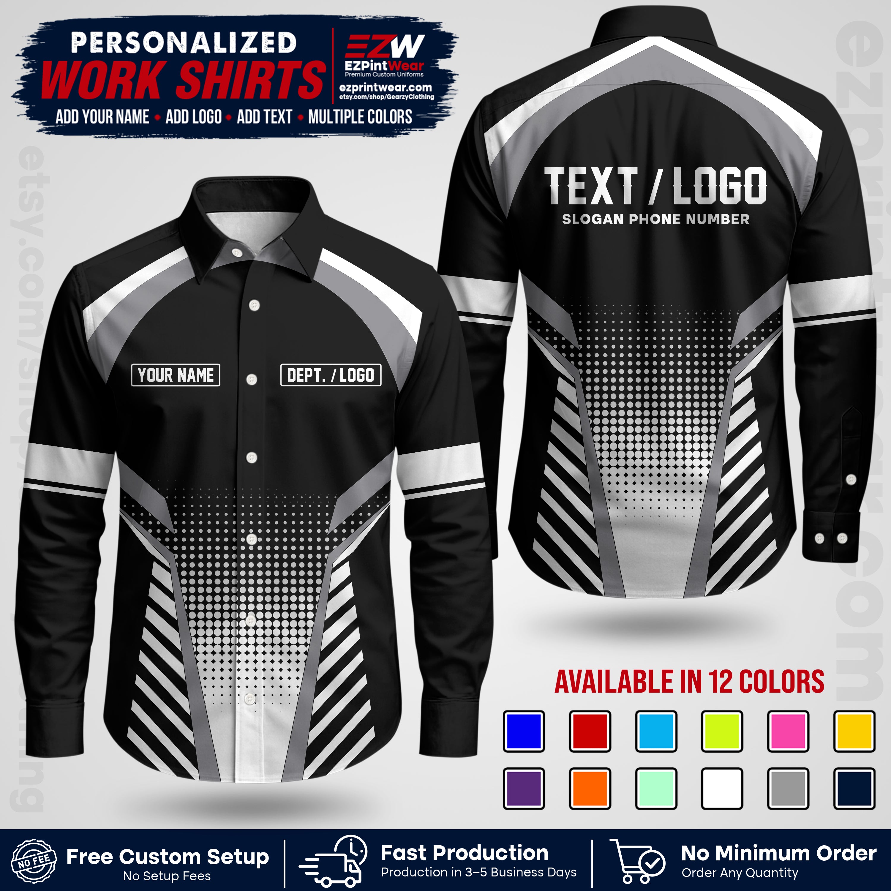 Custom All Over Print Work Uniform Shirt with Name, Logo & Text | Custom Hawaiian Shirt | Company Shirt | Employee Uniform UNF19