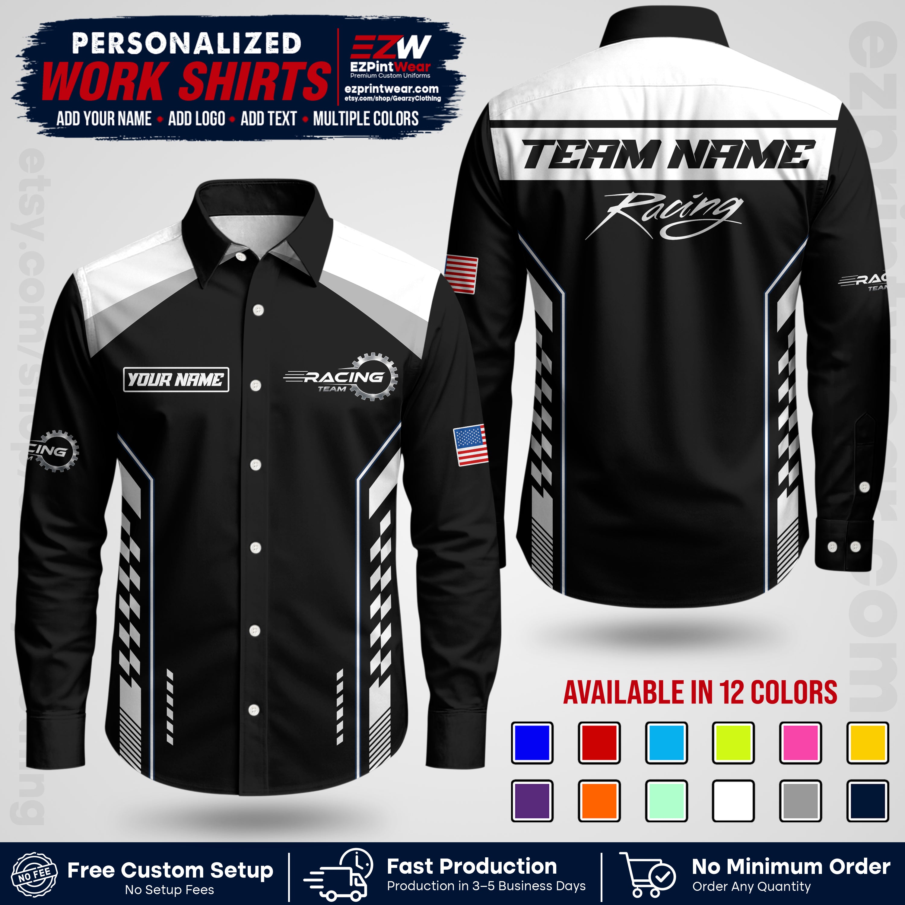 Custom Racing Shirt with Name, Logo & Text | Race Team Uniform | Crew Apparel RC13