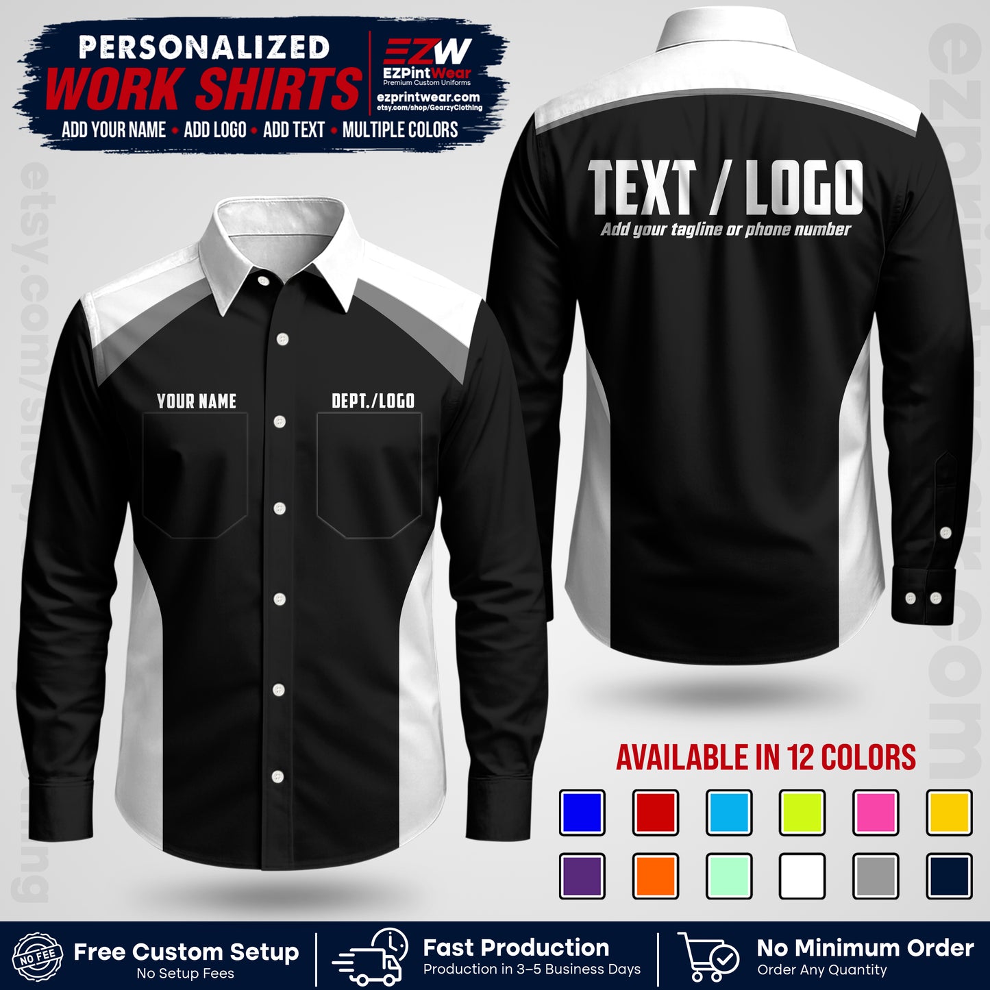 Custom All Over Print Work Uniform Shirt with Name, Logo & Text | Custom Hawaiian Shirt | Company Shirt | Employee Uniform UNF04