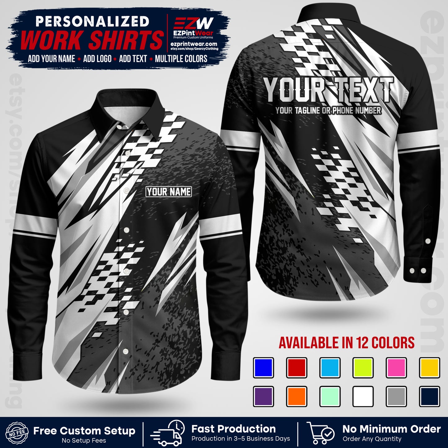 Custom Racing Shirt with Name, Logo & Text | Race Team Uniform | Crew Apparel RC03