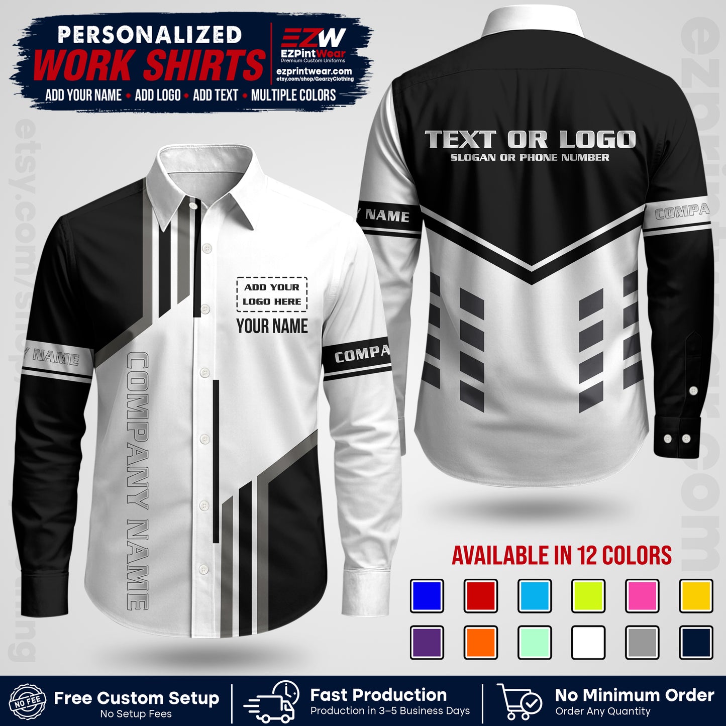 Custom All Over Print Work Uniform Shirt with Name, Logo & Text | Custom Hawaiian Shirt | Company Shirt | Employee Uniform UNF10