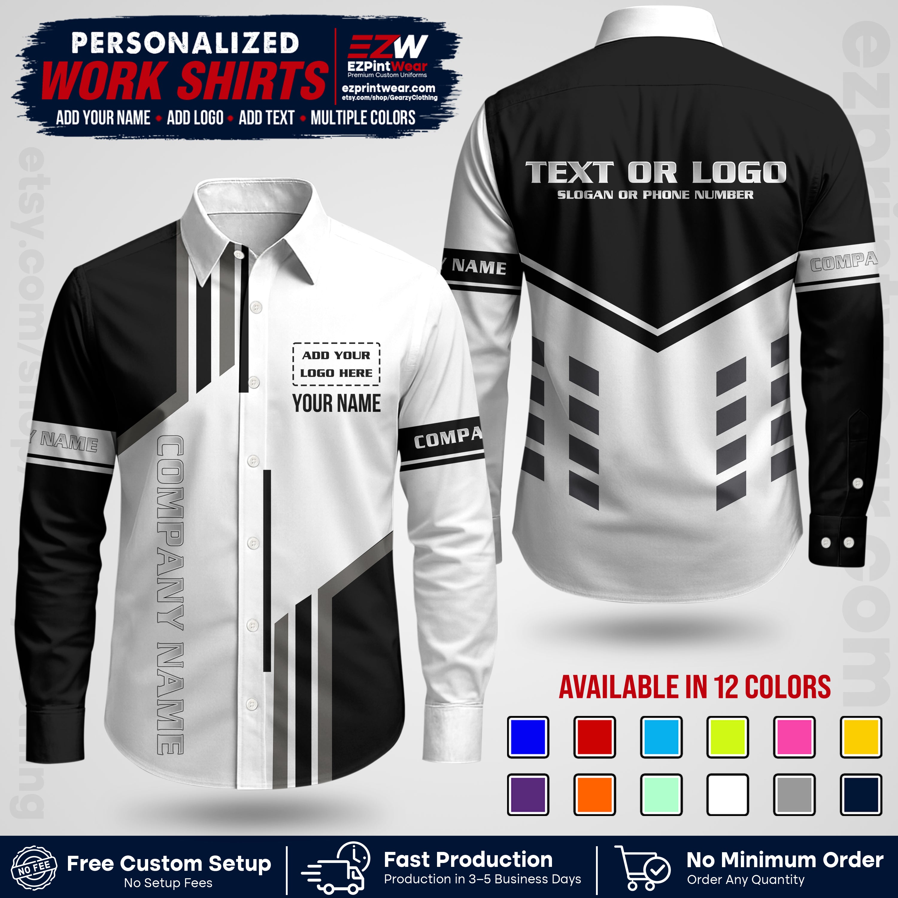 Custom All Over Print Work Uniform Shirt with Name, Logo & Text | Custom Hawaiian Shirt | Company Shirt | Employee Uniform UNF10