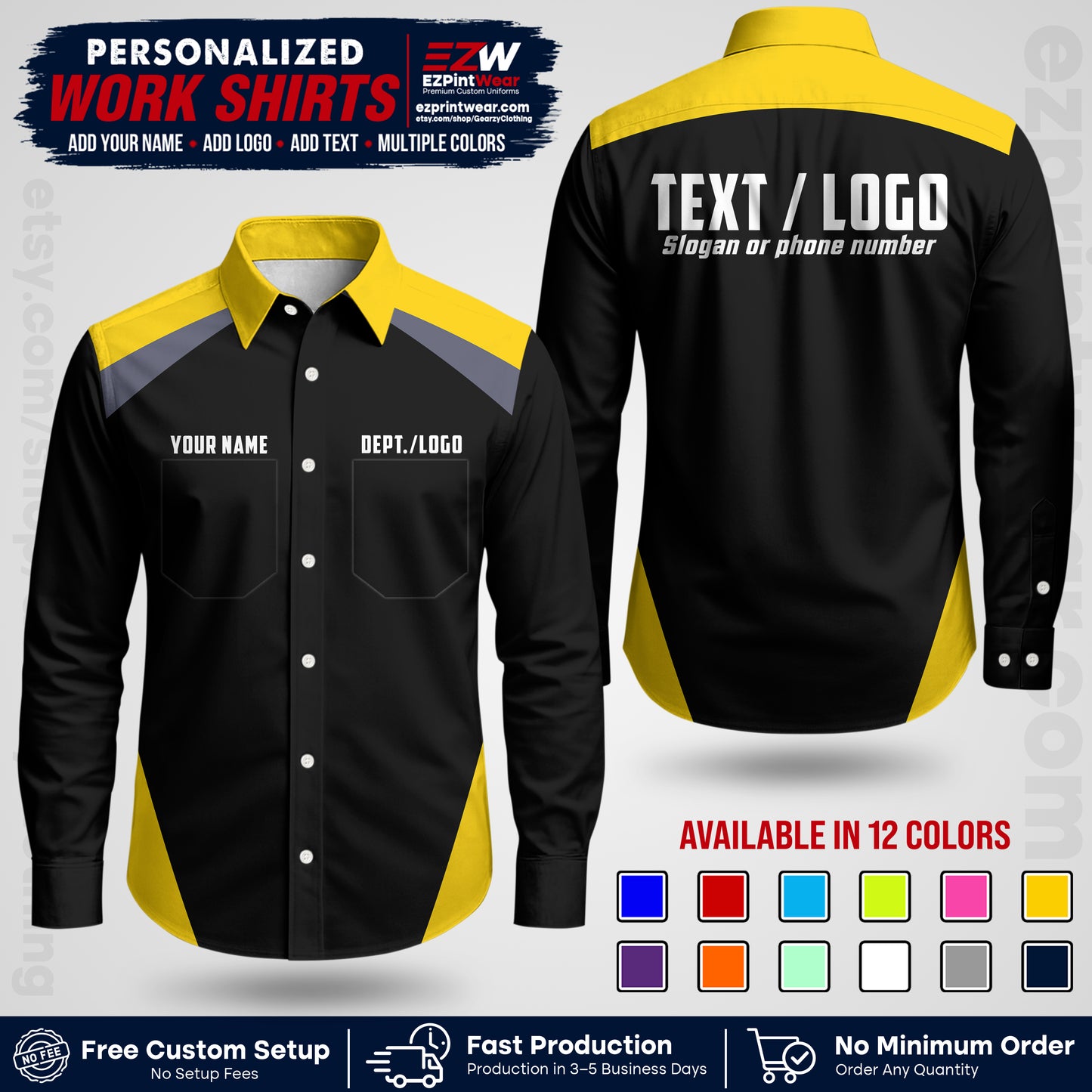 Custom All Over Print Work Uniform Shirt with Name, Logo & Text | Custom Hawaiian Shirt | Company Shirt | Employee Uniform UNF02