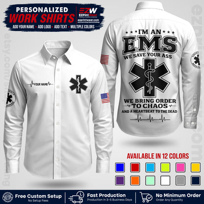 Custom EMS Shirt with Name, Logo & Text | EMS Team Uniform | First Responder Workwear EMSU05
