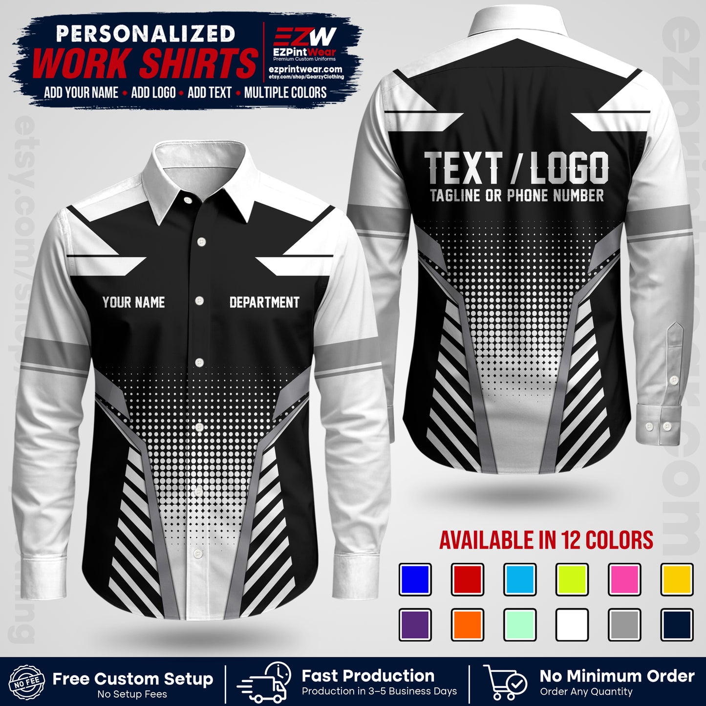 Custom All Over Print Work Uniform Shirt with Name, Logo & Text | Custom Hawaiian Shirt | Company Shirt | Employee Uniform UNF06