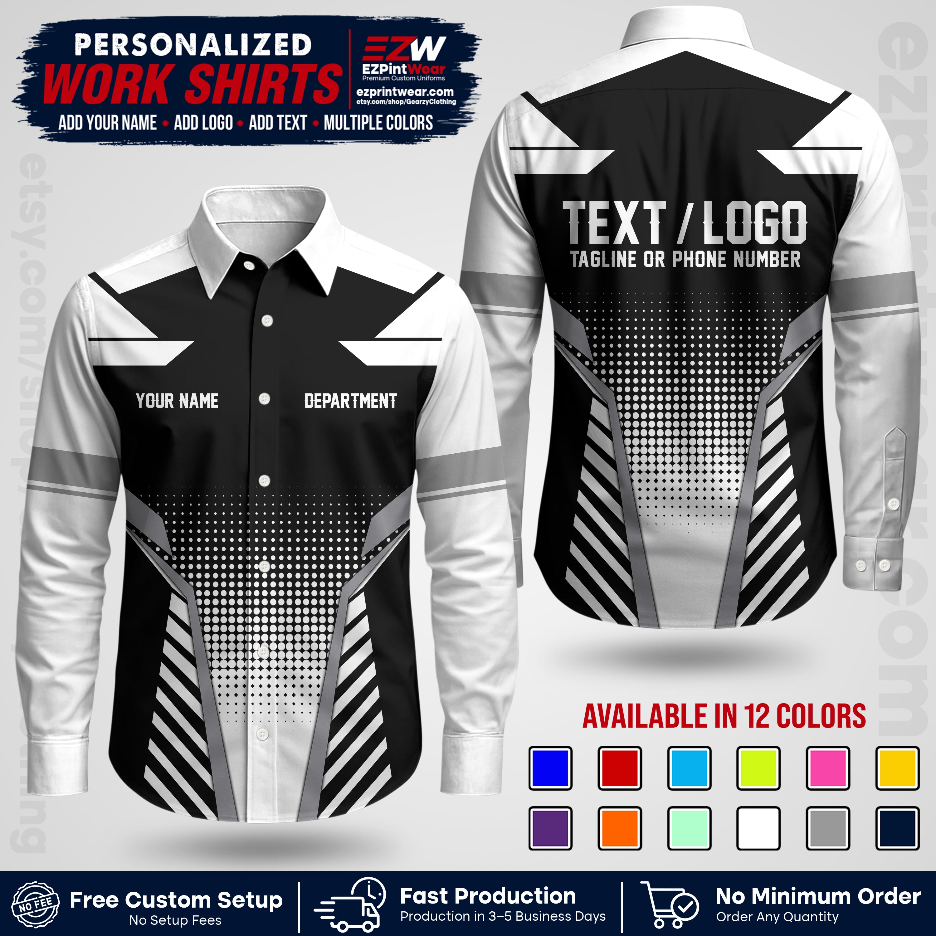 Custom All Over Print Work Uniform Shirt with Name, Logo & Text | Custom Hawaiian Shirt | Company Shirt | Employee Uniform UNF06