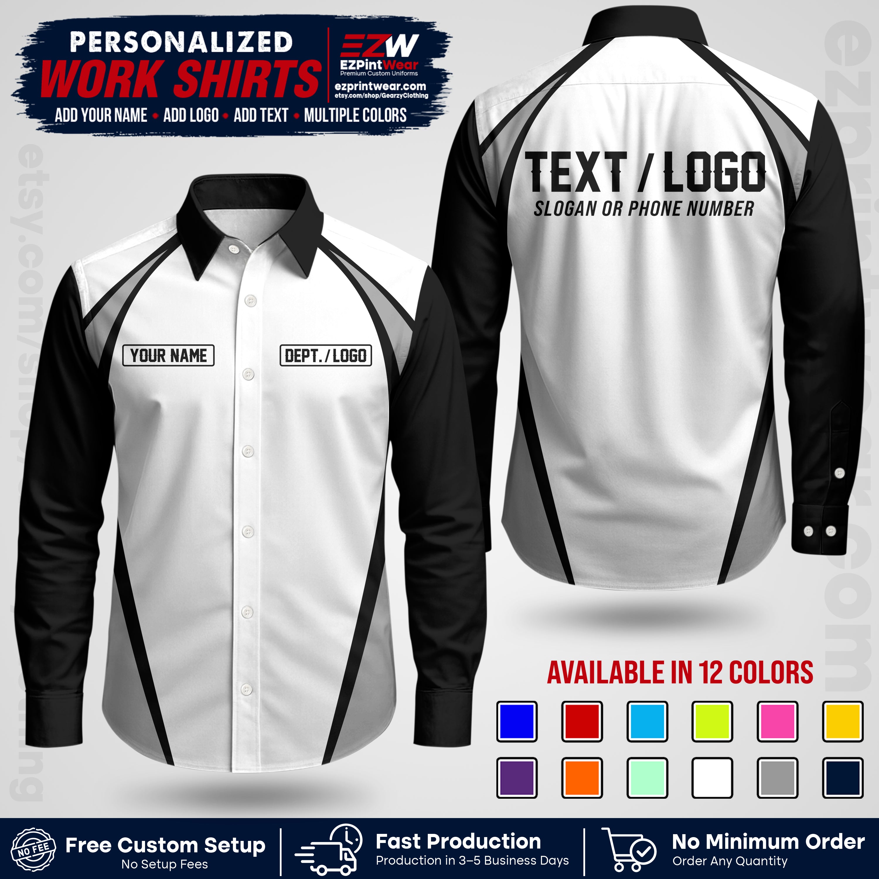 Custom All Over Print Work Uniform Shirt with Name, Logo & Text | Custom Hawaiian Shirt | Company Shirt | Employee Uniform UNF20