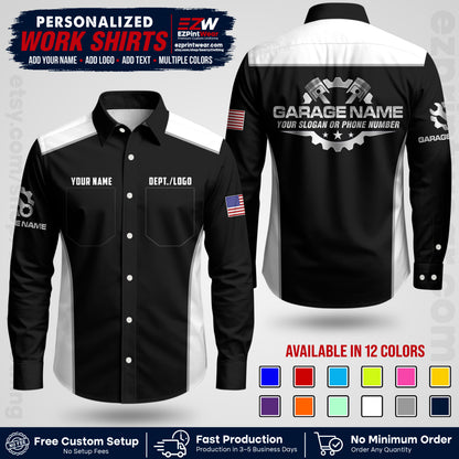 Custom Mechanic Work Shirt with Name, Logo & Text | Auto Shop Uniform | Workwear MCN 07