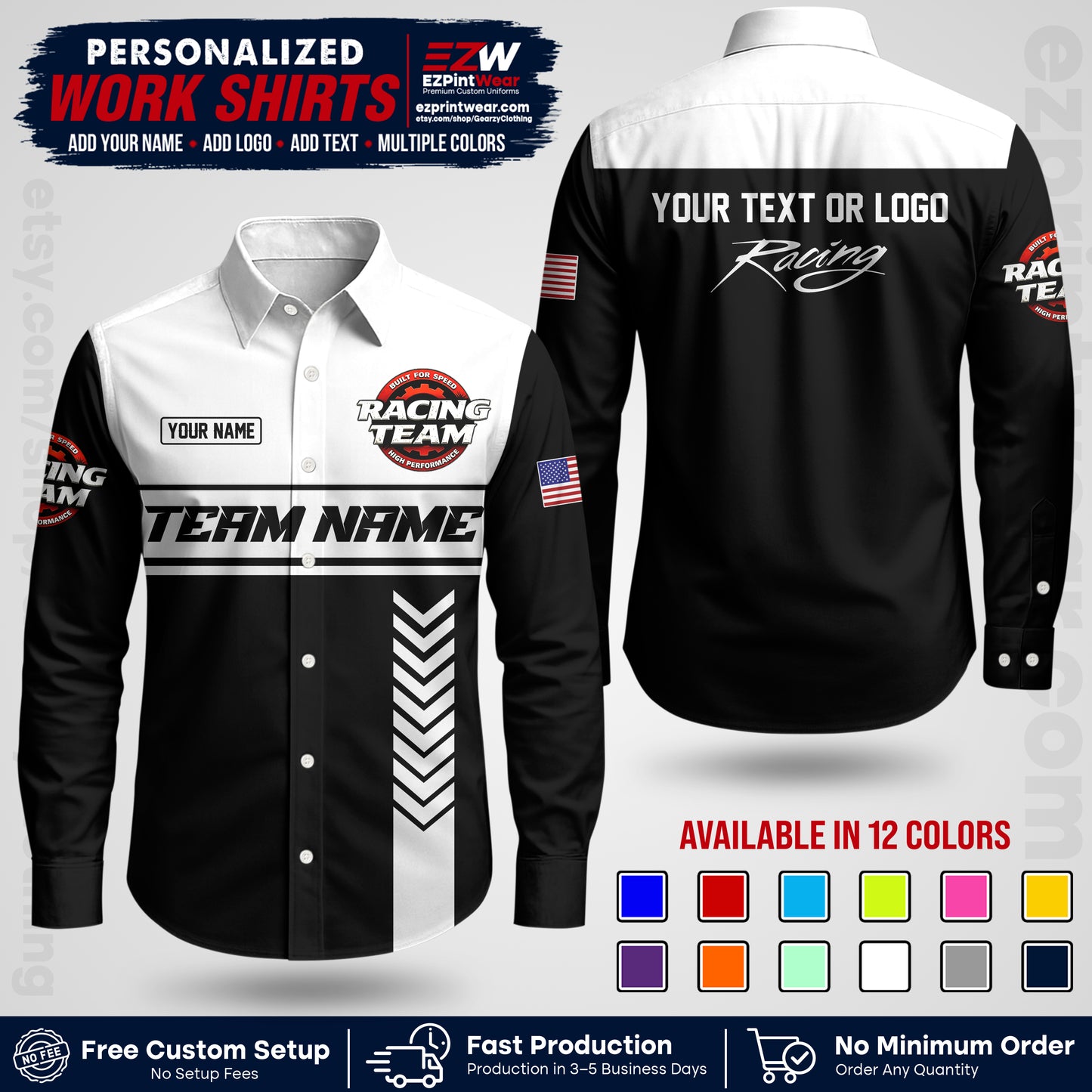 Custom Racing Shirt with Name, Logo & Text | Race Team Uniform | Crew Apparel RC02