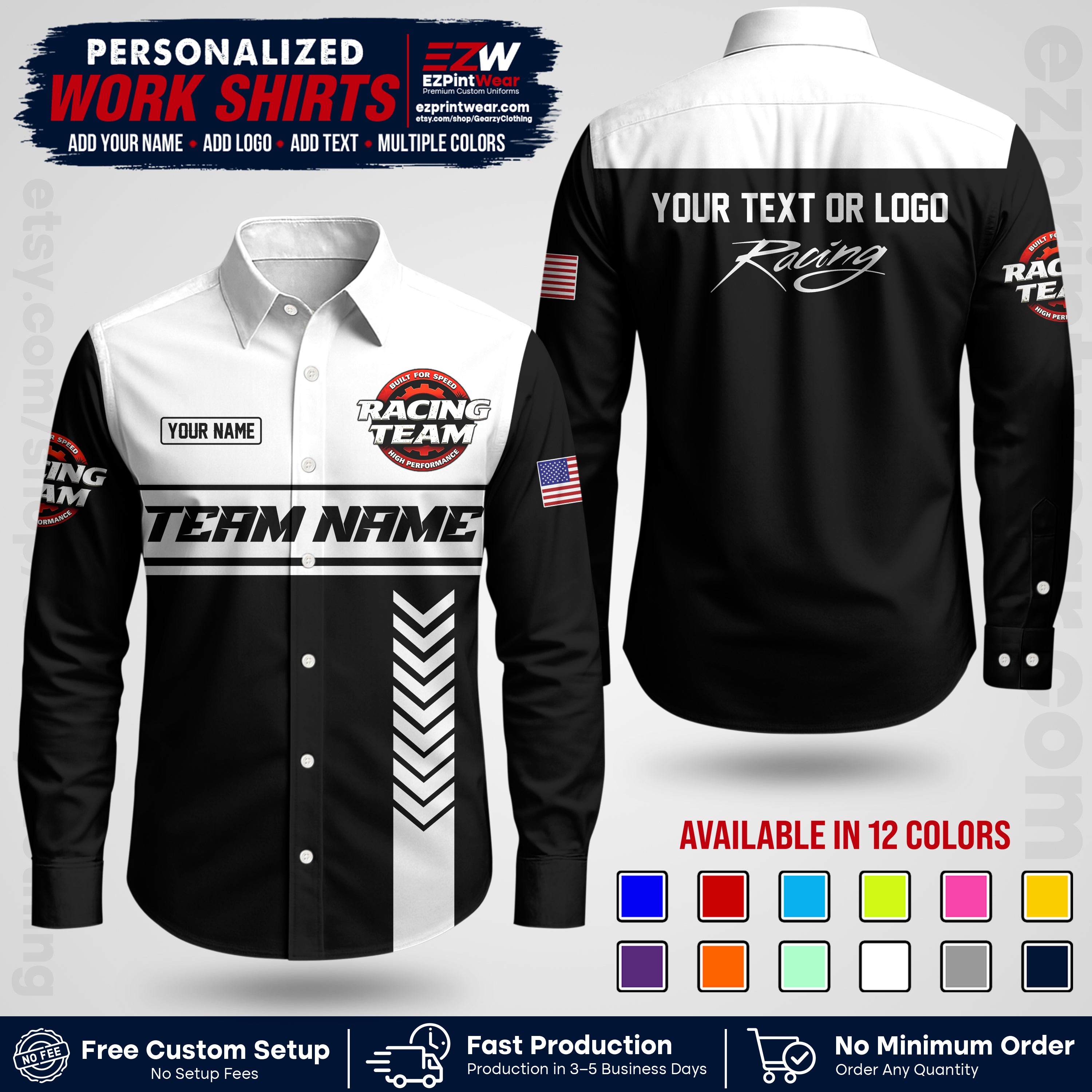 Custom Racing Shirt with Name, Logo & Text | Race Team Uniform | Crew Apparel RC02
