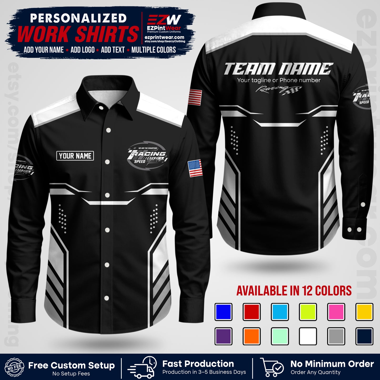 Custom Racing Shirt with Name, Logo & Text | Race Team Uniform | Crew Apparel RC10