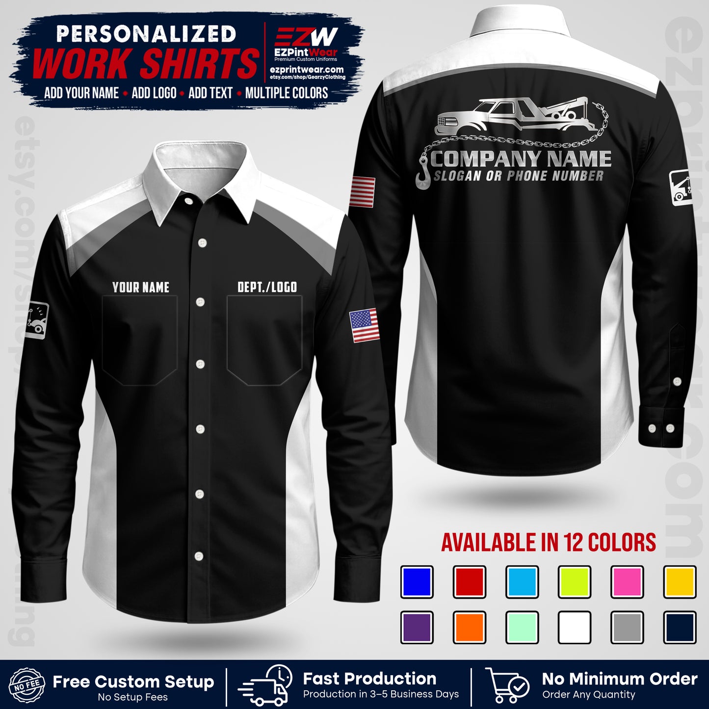 Custom Towing Shirt with Name, Logo & Text | Towing Company Uniform | Workwear TW01