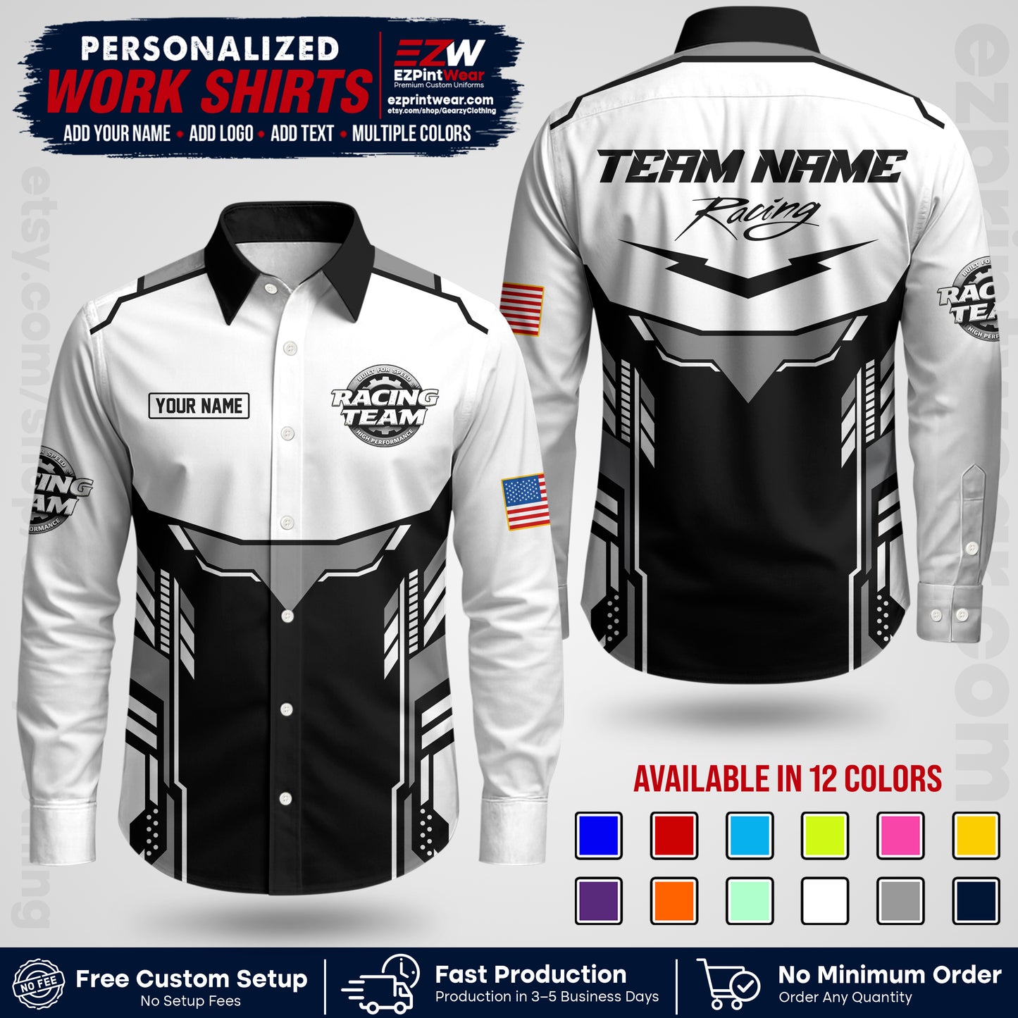 Custom Racing Shirt with Name, Logo & Text | Race Team Uniform | Crew Apparel RC11