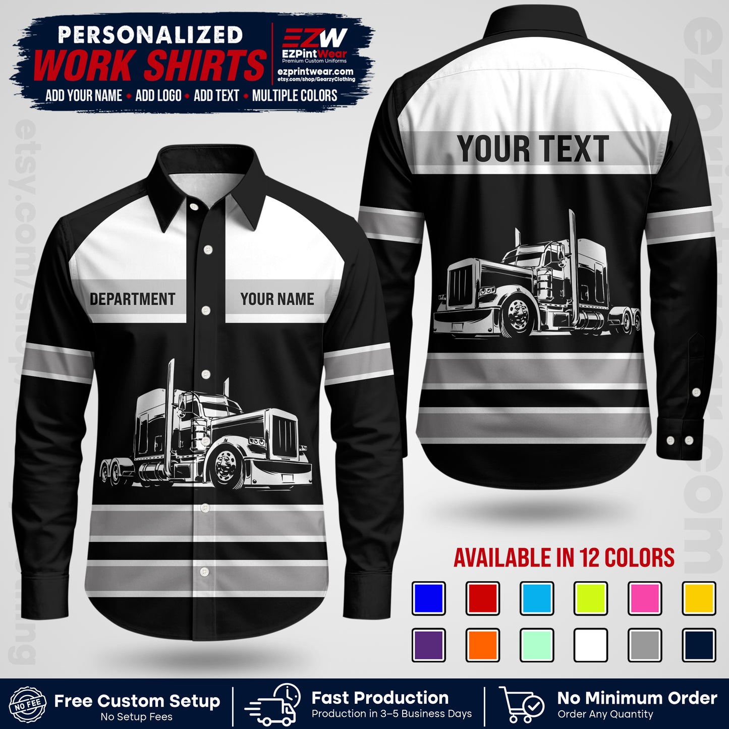 Personalized Truck Driver Workwear Uniform | Custom Safety Stripe Apparel | Non-Reflective Reflective Style Design TW02