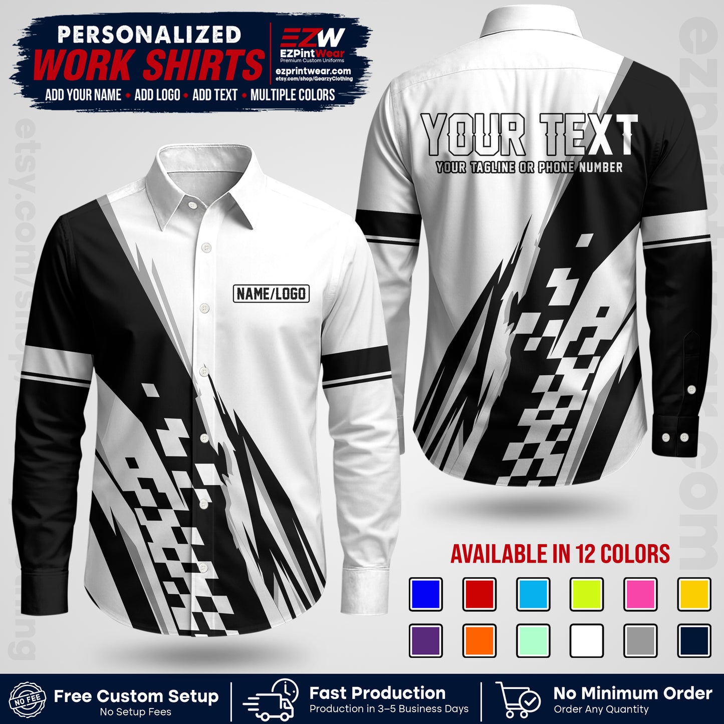 Custom Racing Shirt with Name, Logo & Text | Race Team Uniform | Crew Apparel RC04