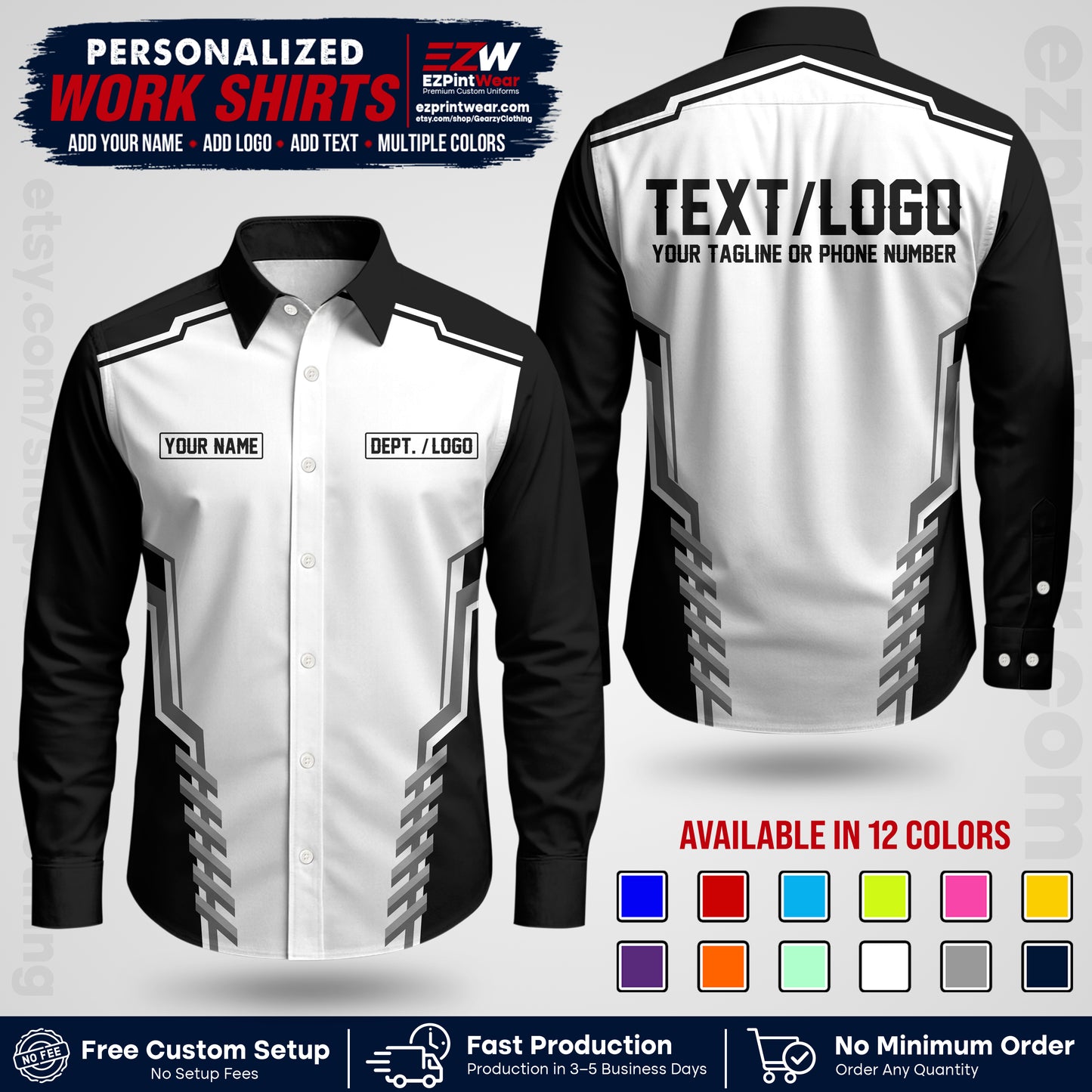 Custom All Over Print Work Uniform Shirt with Name, Logo & Text | Custom Hawaiian Shirt | Company Shirt | Employee Uniform UNF15