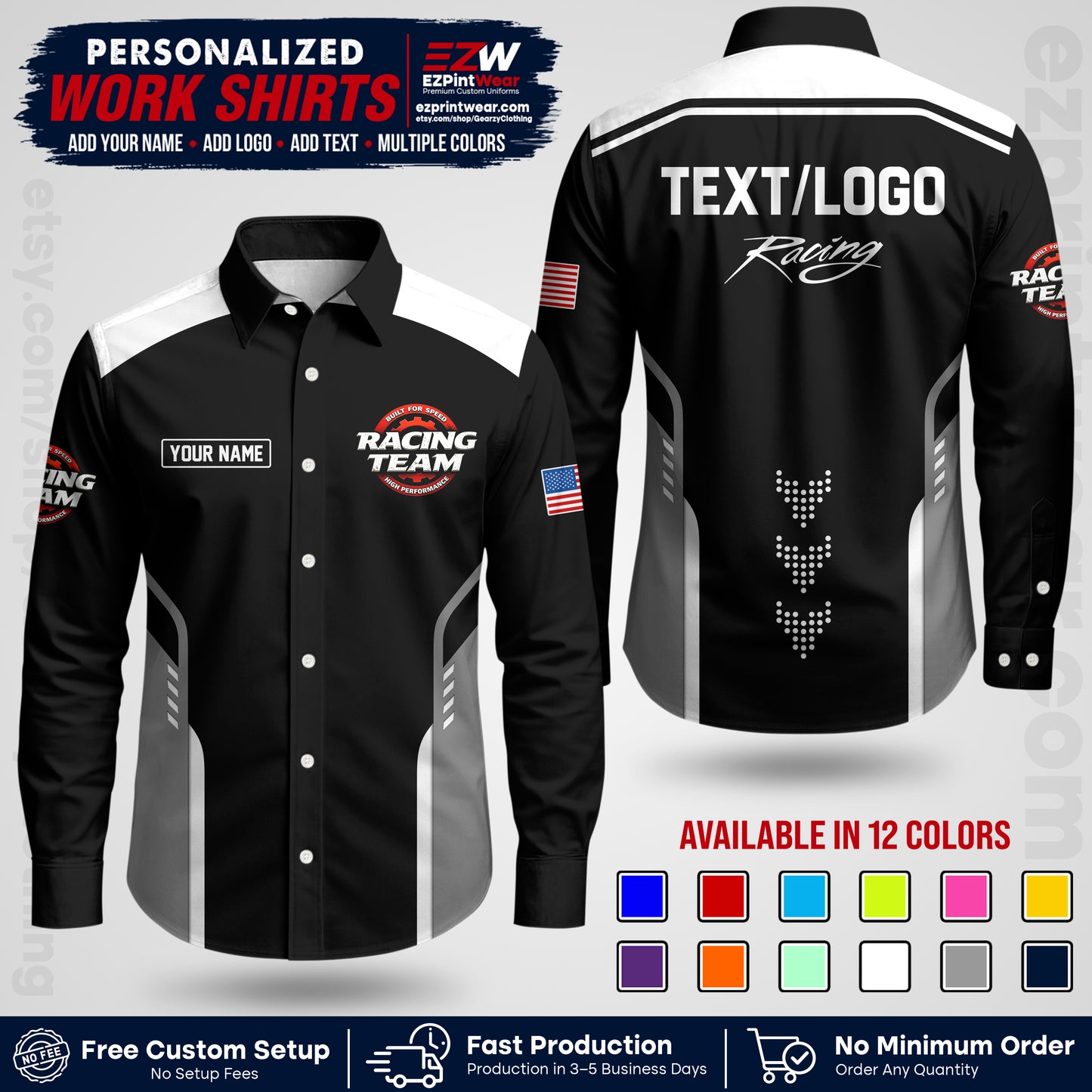 Custom Racing Shirt with Name, Logo & Text | Race Team Uniform | Crew Apparel RC09