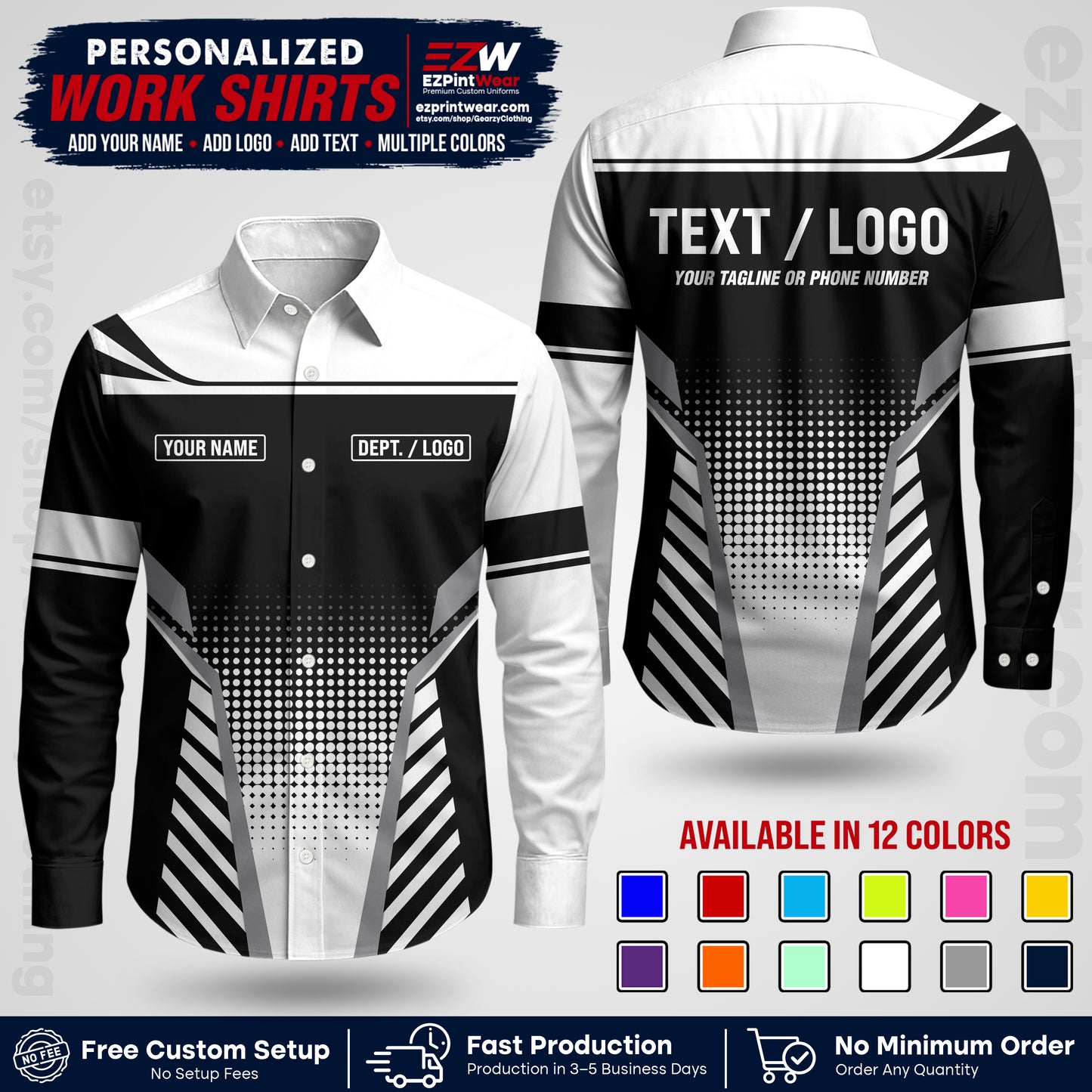 Custom All Over Print Work Uniform Shirt with Name, Logo & Text | Custom Hawaiian Shirt | Company Shirt | Employee Uniform UNF08