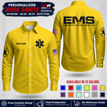 Custom EMS Shirt with Name, Logo & Text | EMS Team Uniform | First Responder Workwear EMSU01