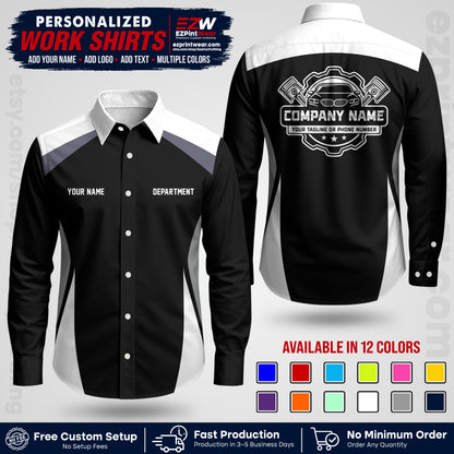 Custom Mechanic Work Shirt with Name, Logo & Text | Auto Shop Uniform | Workwear MCN 08