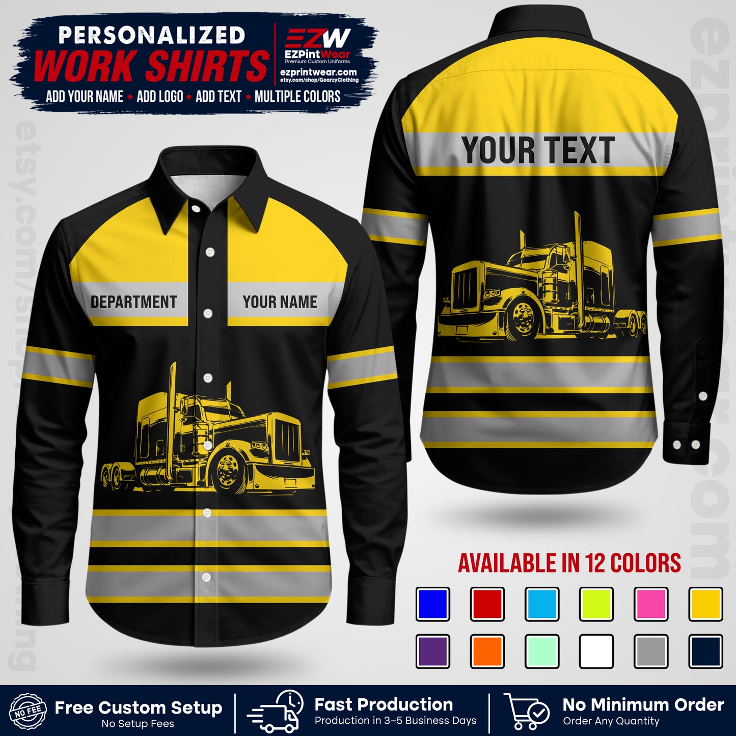 Personalized Truck Driver Workwear Uniform | Custom Safety Stripe Apparel | Non-Reflective Reflective Style Design TW02