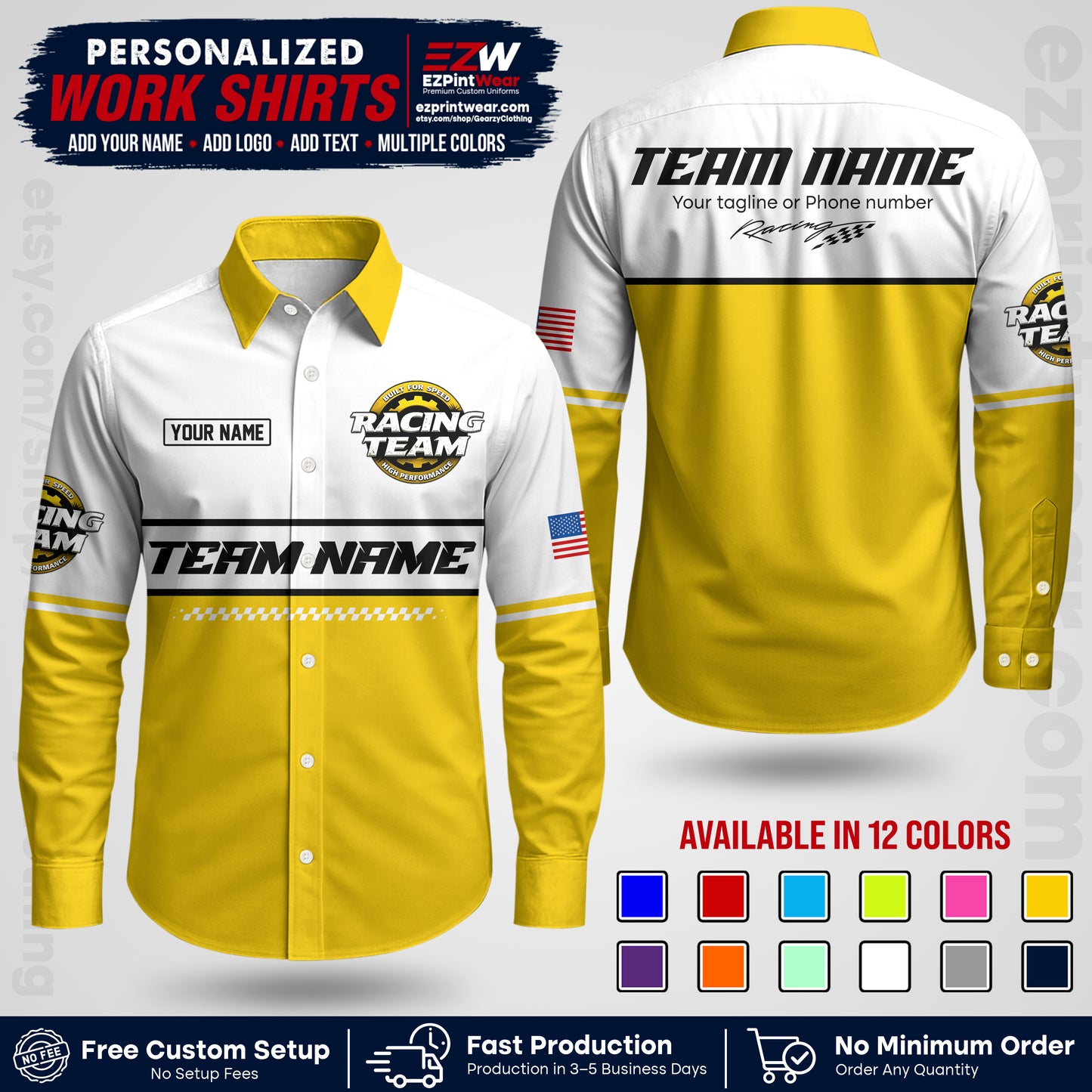 Custom Racing Shirt with Name, Logo & Text | Race Team Uniform | Crew Apparel RC12