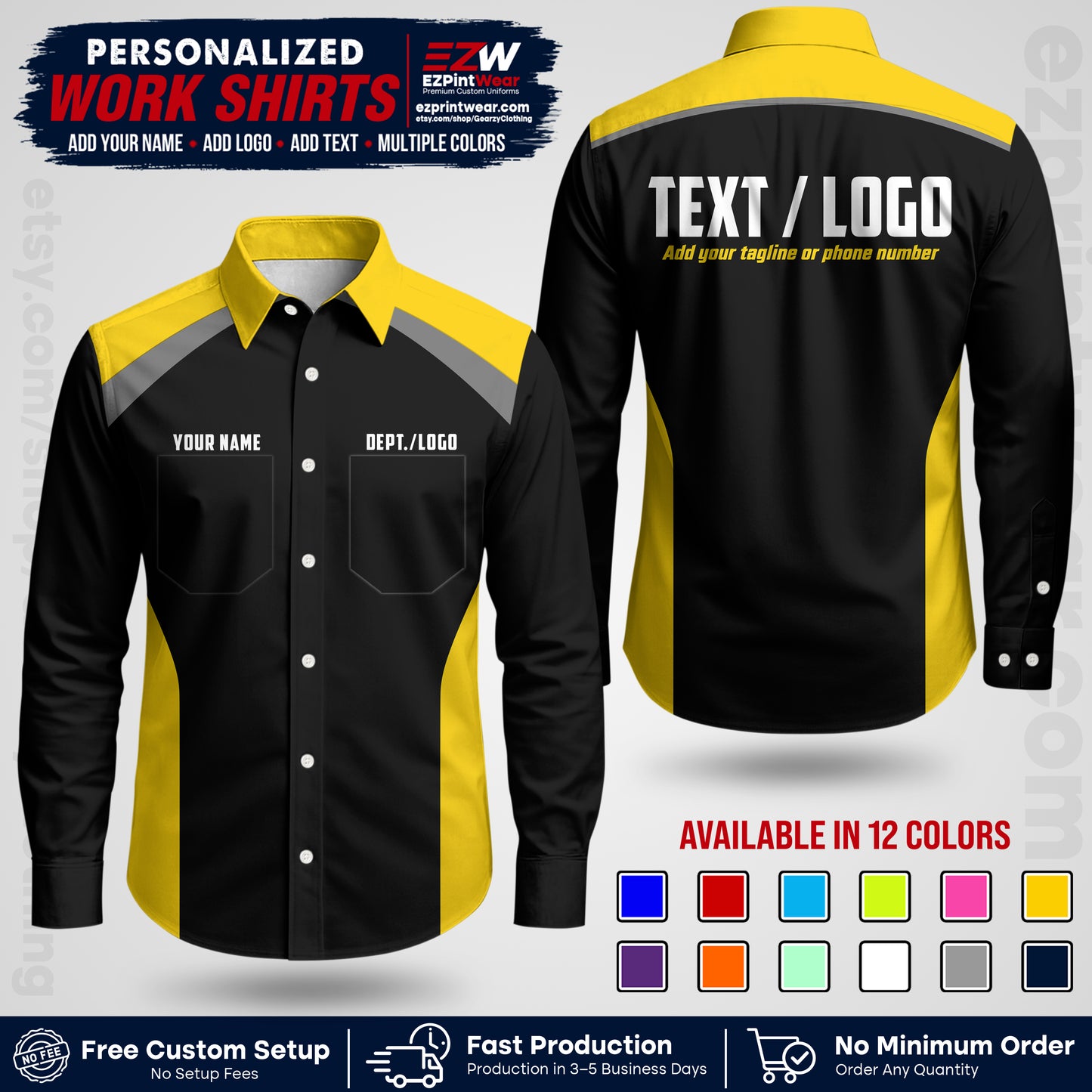 Custom All Over Print Work Uniform Shirt with Name, Logo & Text | Custom Hawaiian Shirt | Company Shirt | Employee Uniform UNF04
