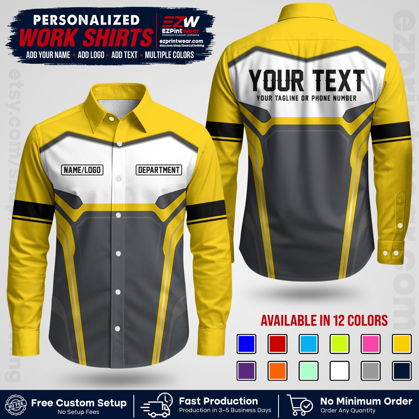 Custom All Over Print Work Uniform Shirt with Name, Logo & Text | Custom Hawaiian Shirt | Company Shirt | Employee Uniform UNF05
