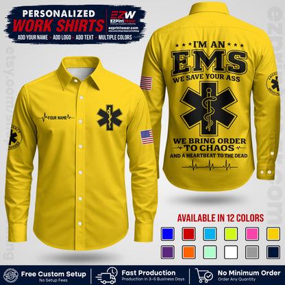 Custom EMS Shirt with Name, Logo & Text | EMS Team Uniform | First Responder Workwear EMSU05