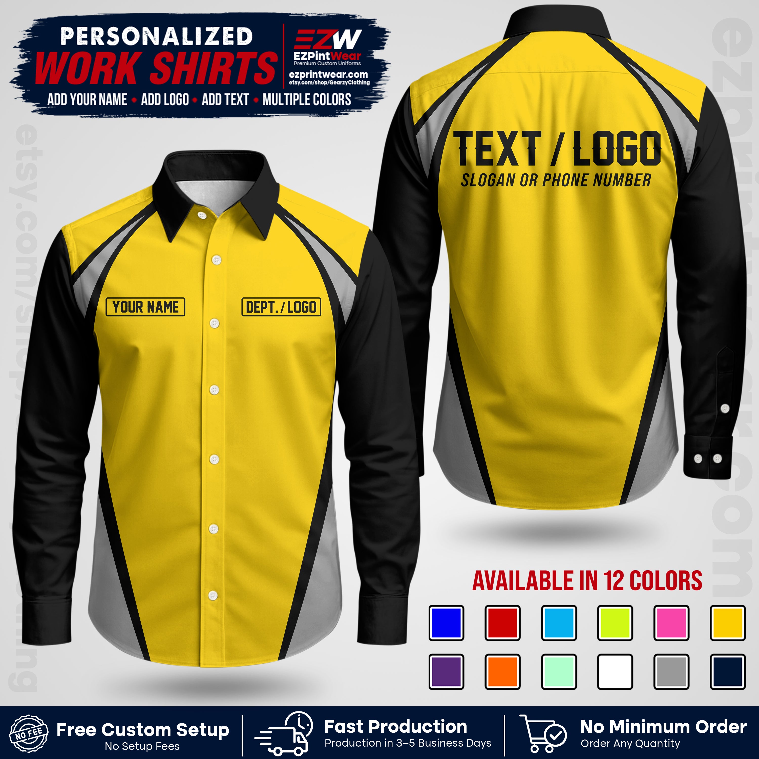 Custom All Over Print Work Uniform Shirt with Name, Logo & Text | Custom Hawaiian Shirt | Company Shirt | Employee Uniform UNF20