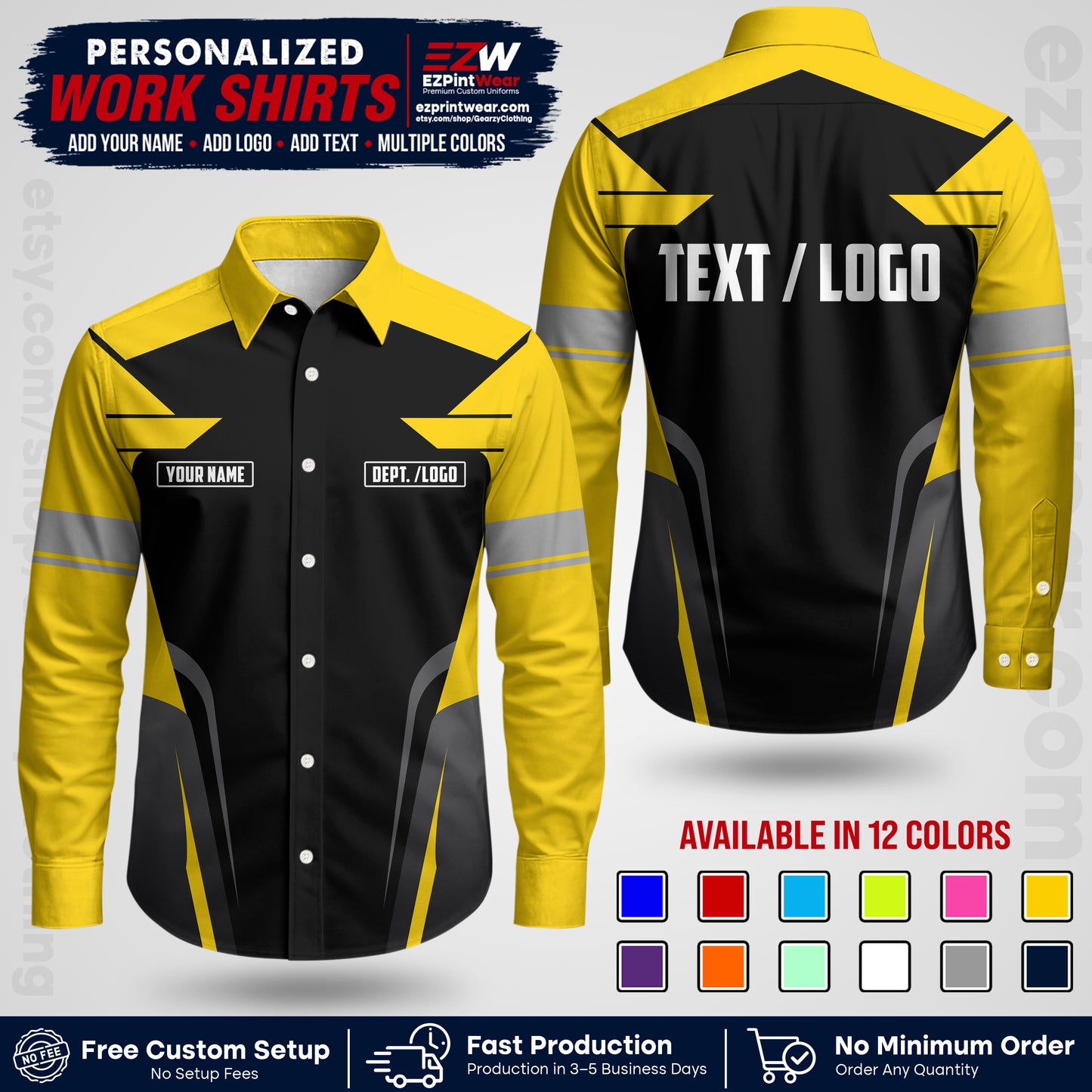 Custom All Over Print Work Uniform Shirt with Name, Logo & Text | Custom Hawaiian Shirt | Company Shirt | Employee Uniform UNF01