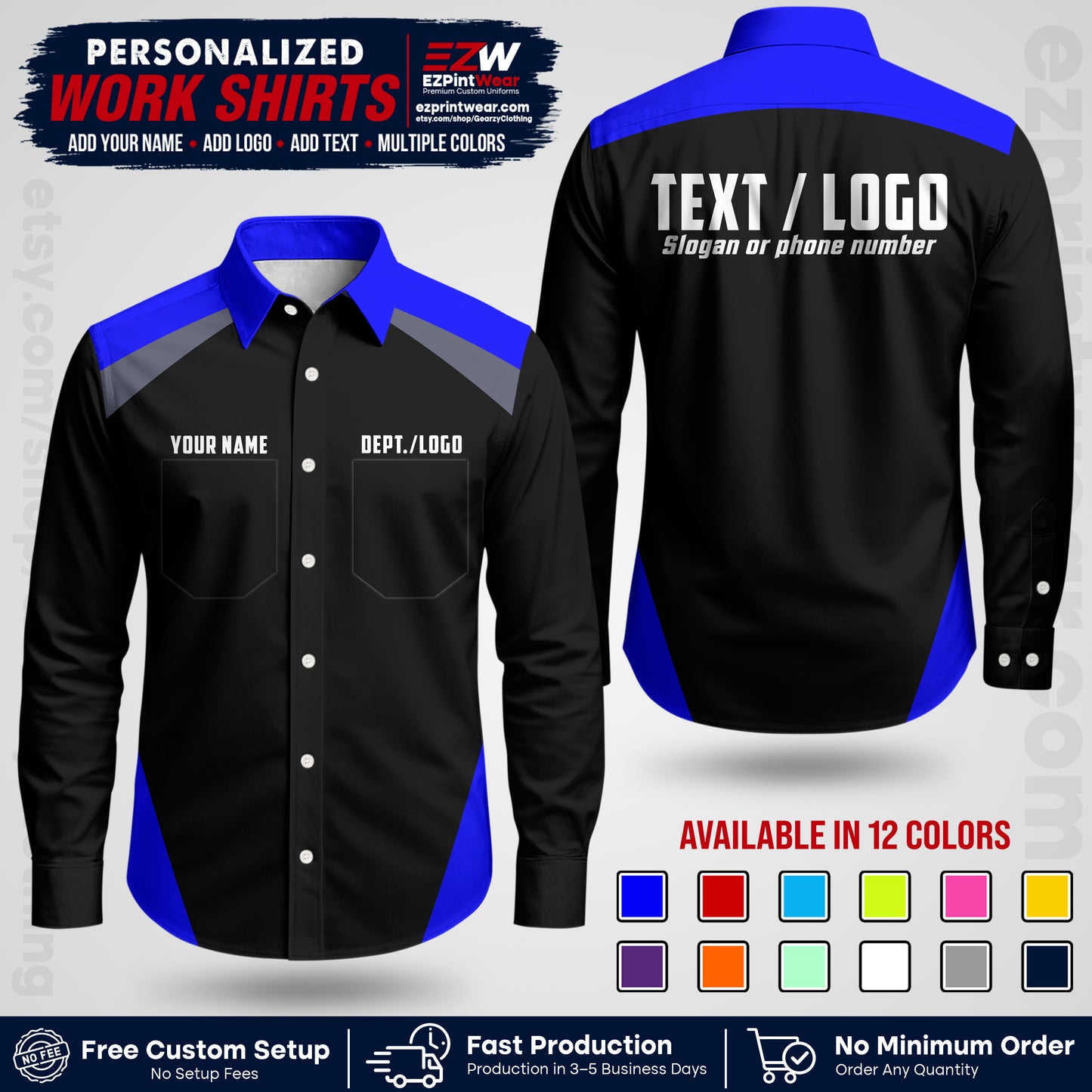Custom All Over Print Work Uniform Shirt with Name, Logo & Text | Custom Hawaiian Shirt | Company Shirt | Employee Uniform UNF02