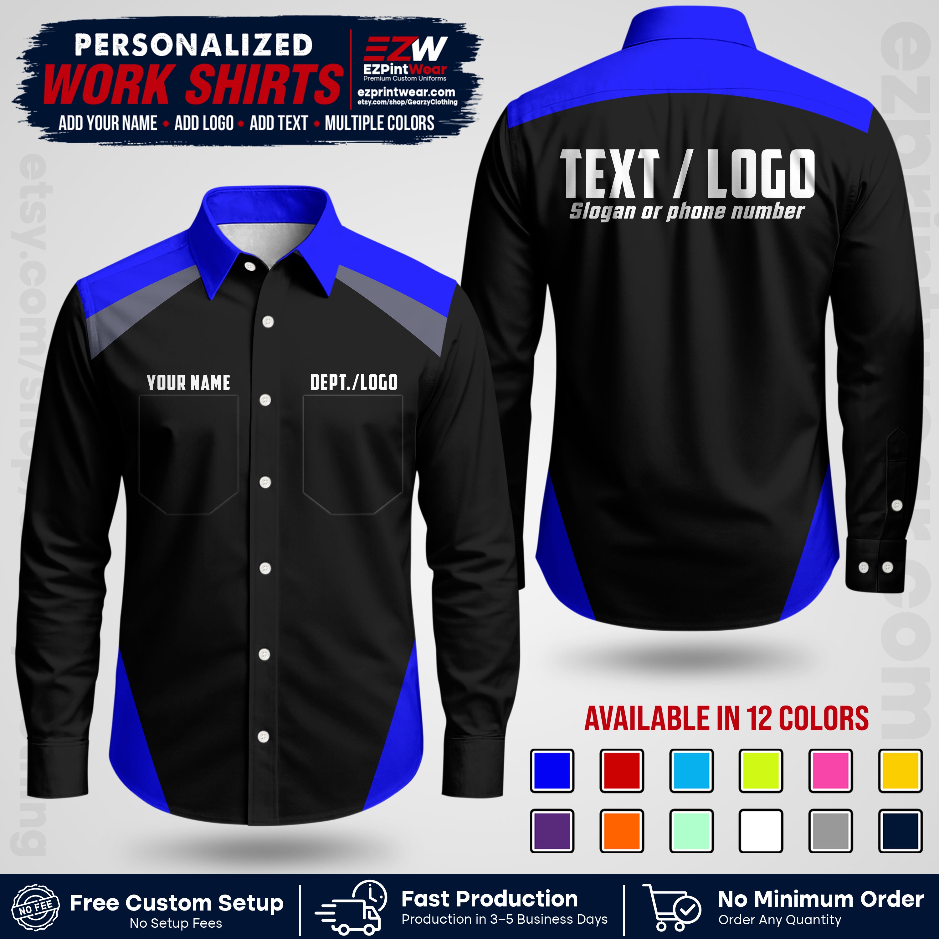 Custom All Over Print Work Uniform Shirt with Name, Logo & Text | Custom Hawaiian Shirt | Company Shirt | Employee Uniform UNF02