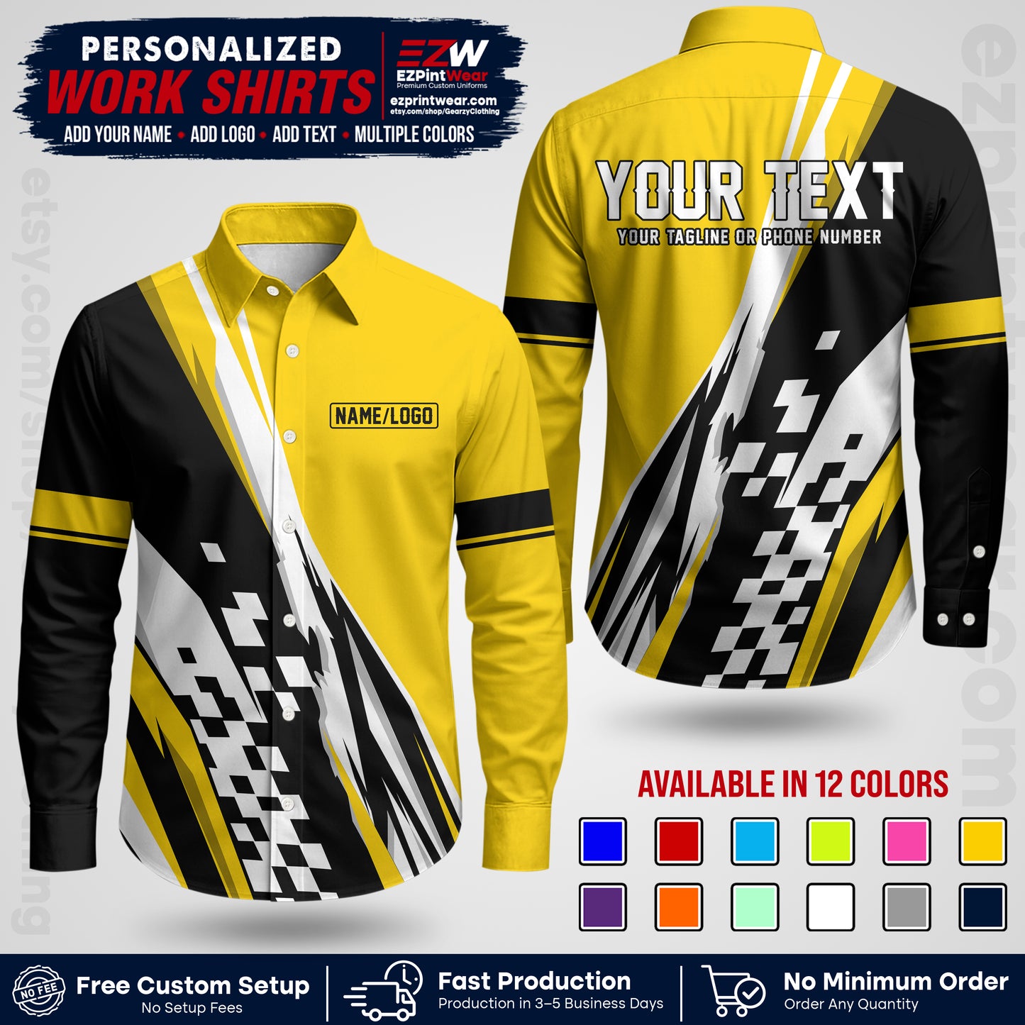 Custom Racing Shirt with Name, Logo & Text | Race Team Uniform | Crew Apparel RC04