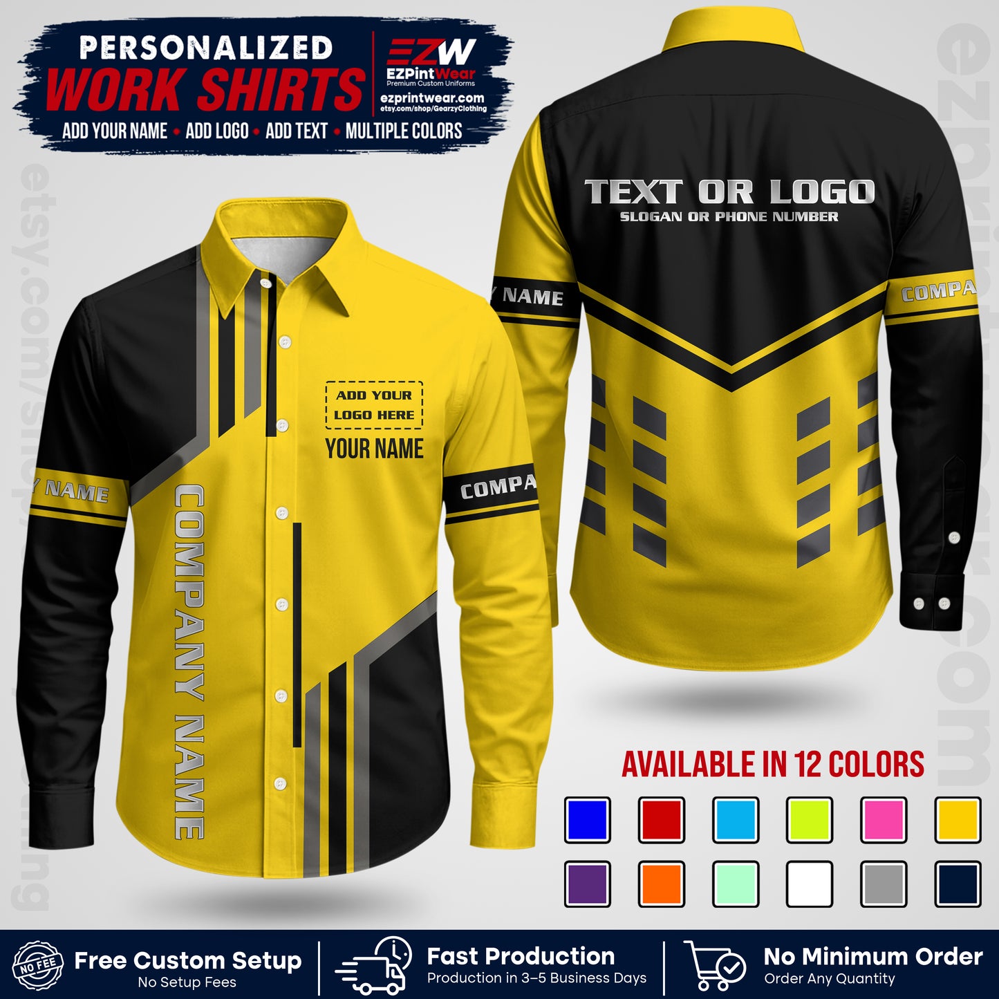 Custom All Over Print Work Uniform Shirt with Name, Logo & Text | Custom Hawaiian Shirt | Company Shirt | Employee Uniform UNF10