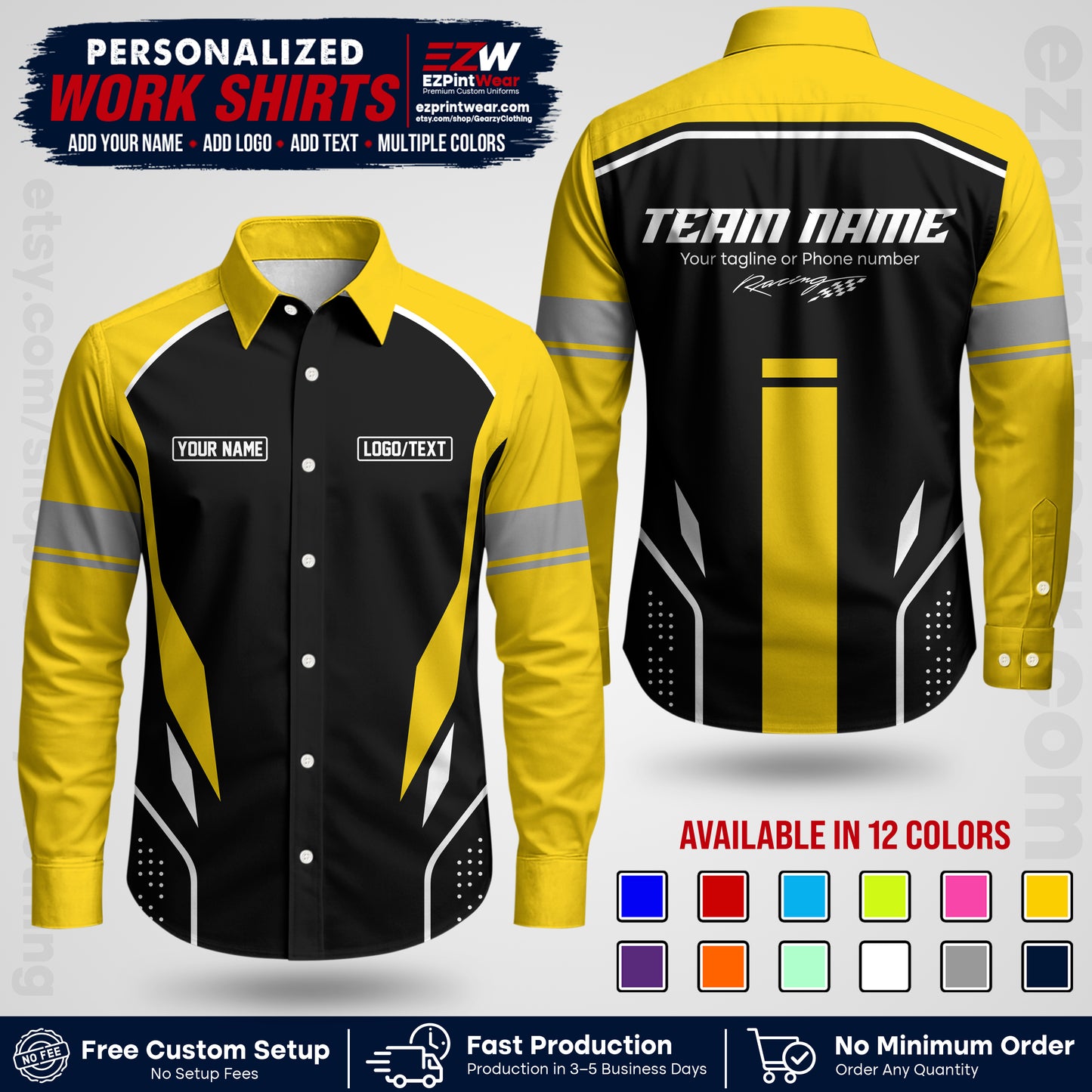 Custom Racing Shirt with Name, Logo & Text | Race Team Uniform | Crew Apparel RC06