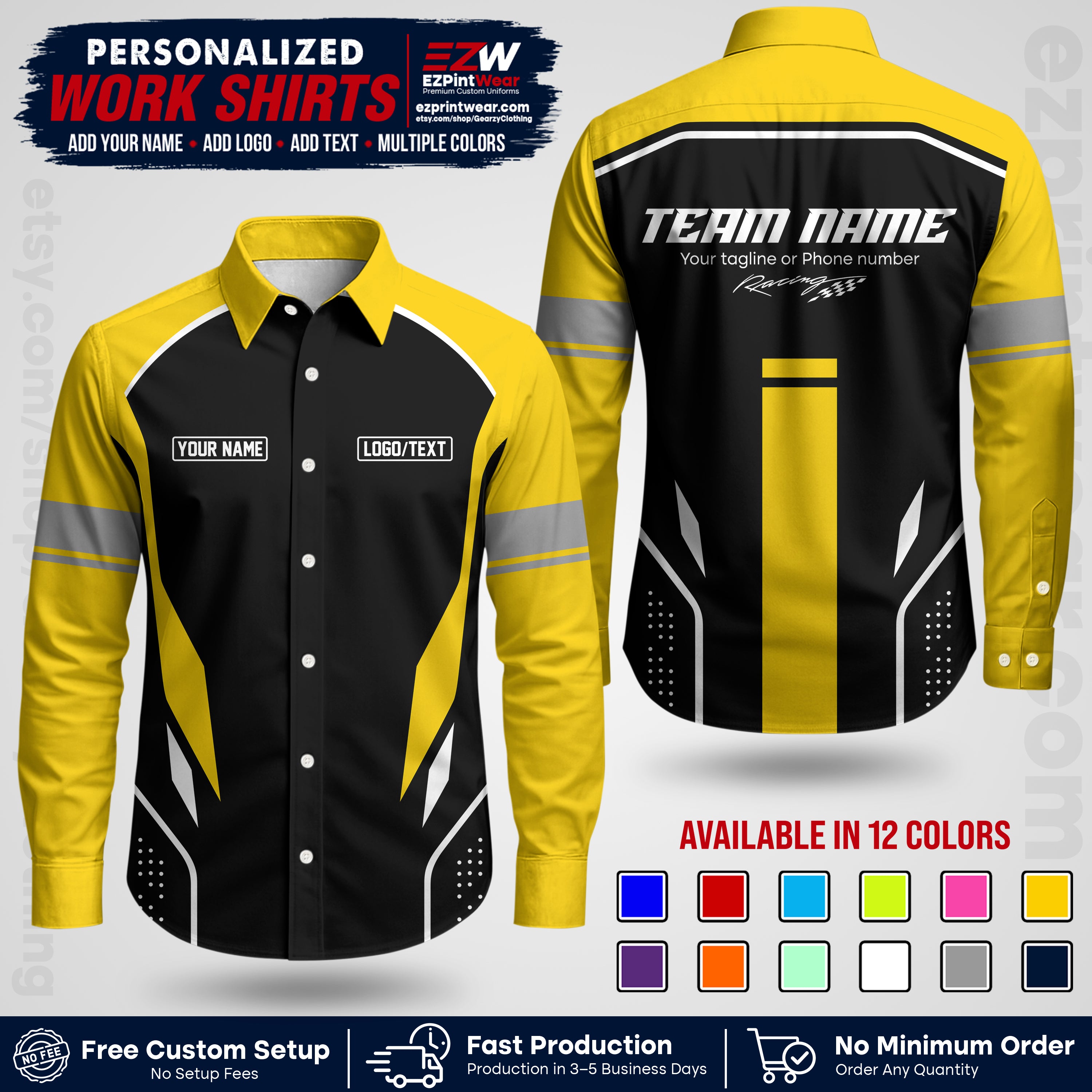 Custom Racing Shirt with Name, Logo & Text | Race Team Uniform | Crew Apparel RC06