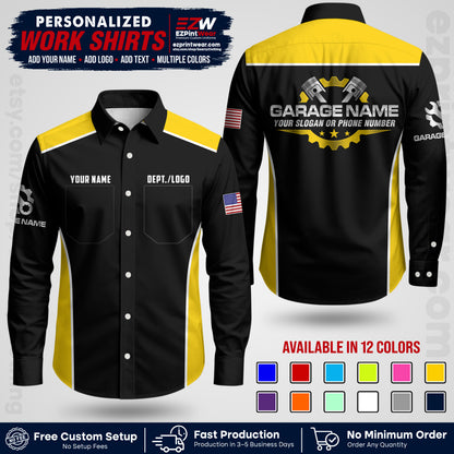 Custom Mechanic Work Shirt with Name, Logo & Text | Auto Shop Uniform | Workwear MCN 07