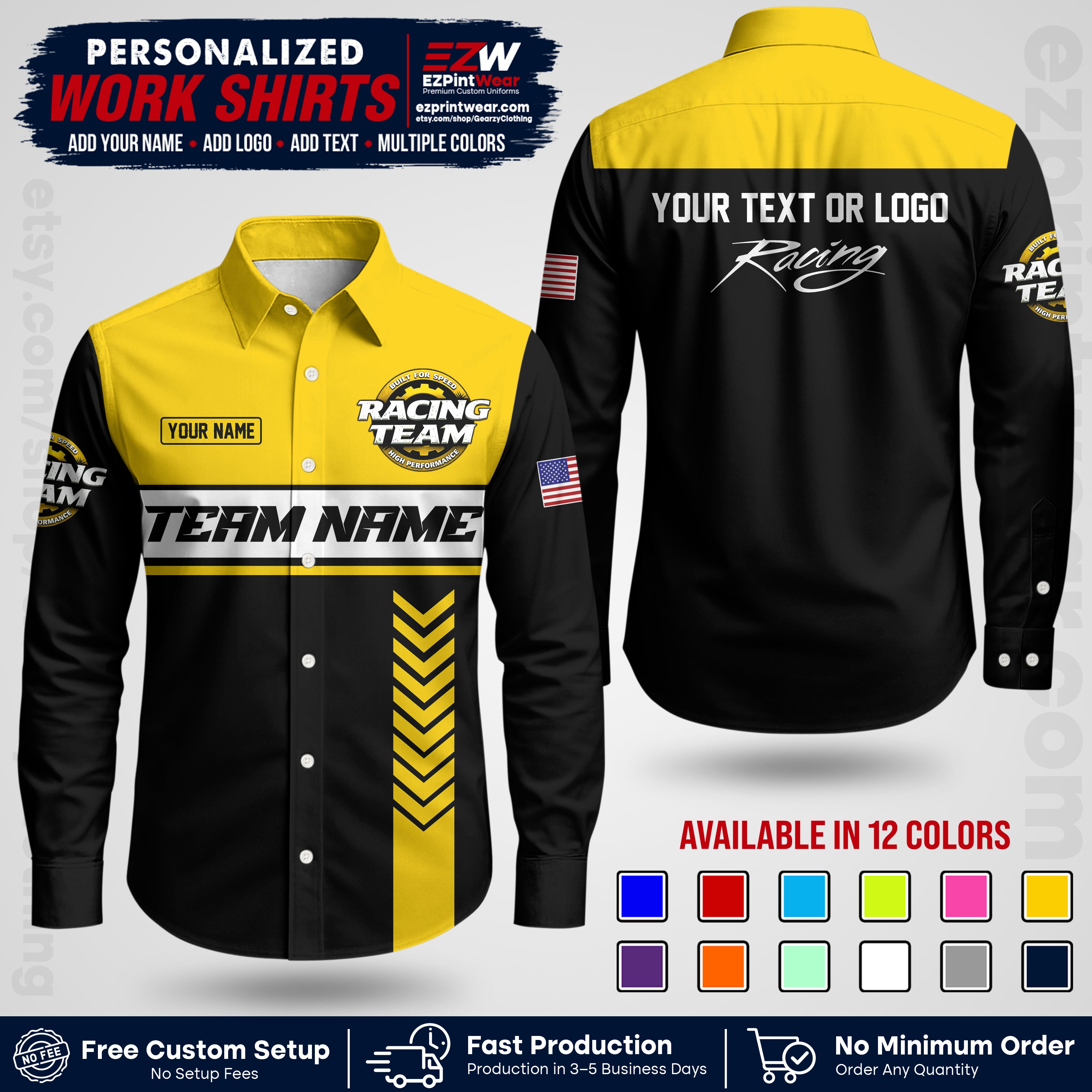 Custom Racing Shirt with Name, Logo & Text | Race Team Uniform | Crew Apparel RC02