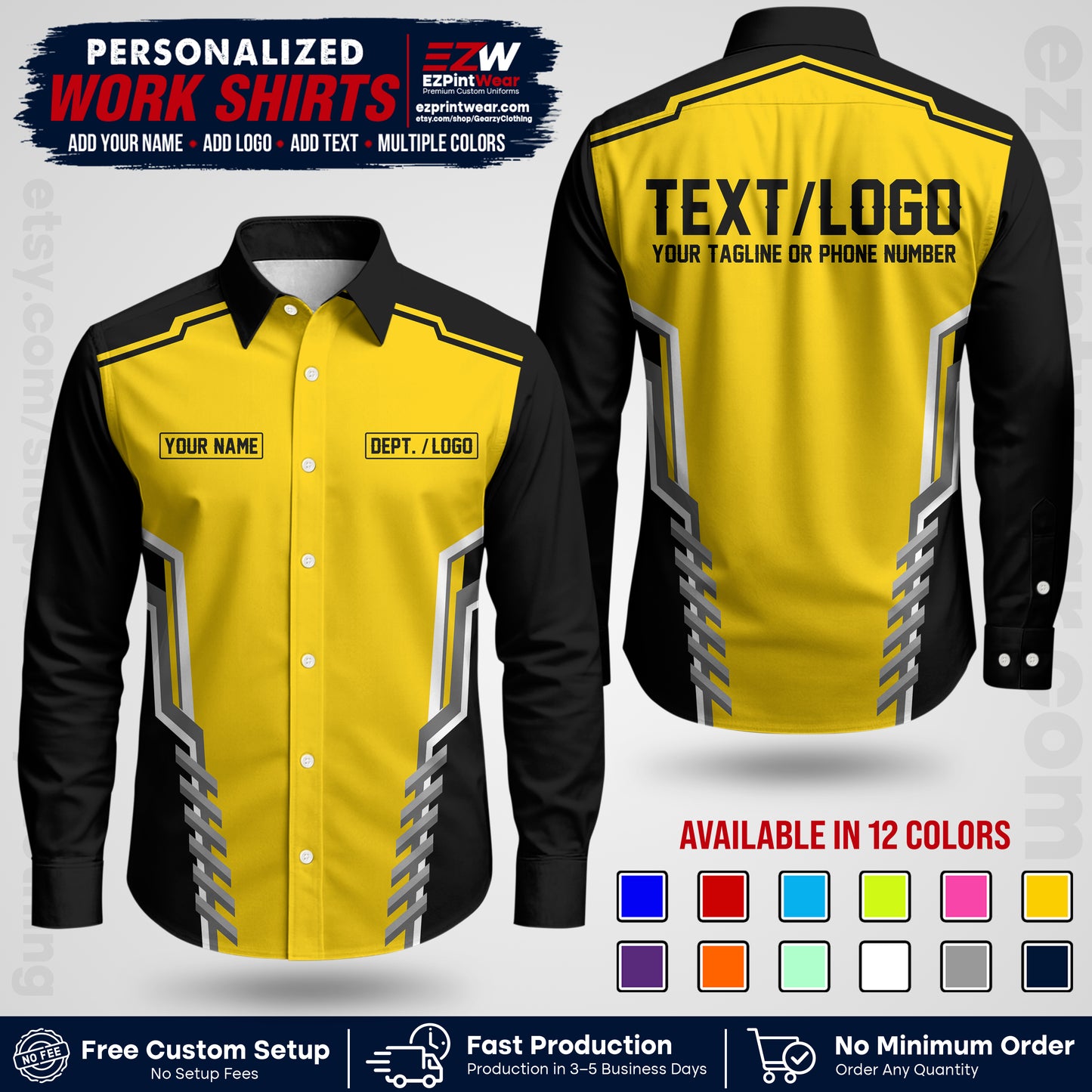 Custom All Over Print Work Uniform Shirt with Name, Logo & Text | Custom Hawaiian Shirt | Company Shirt | Employee Uniform UNF15