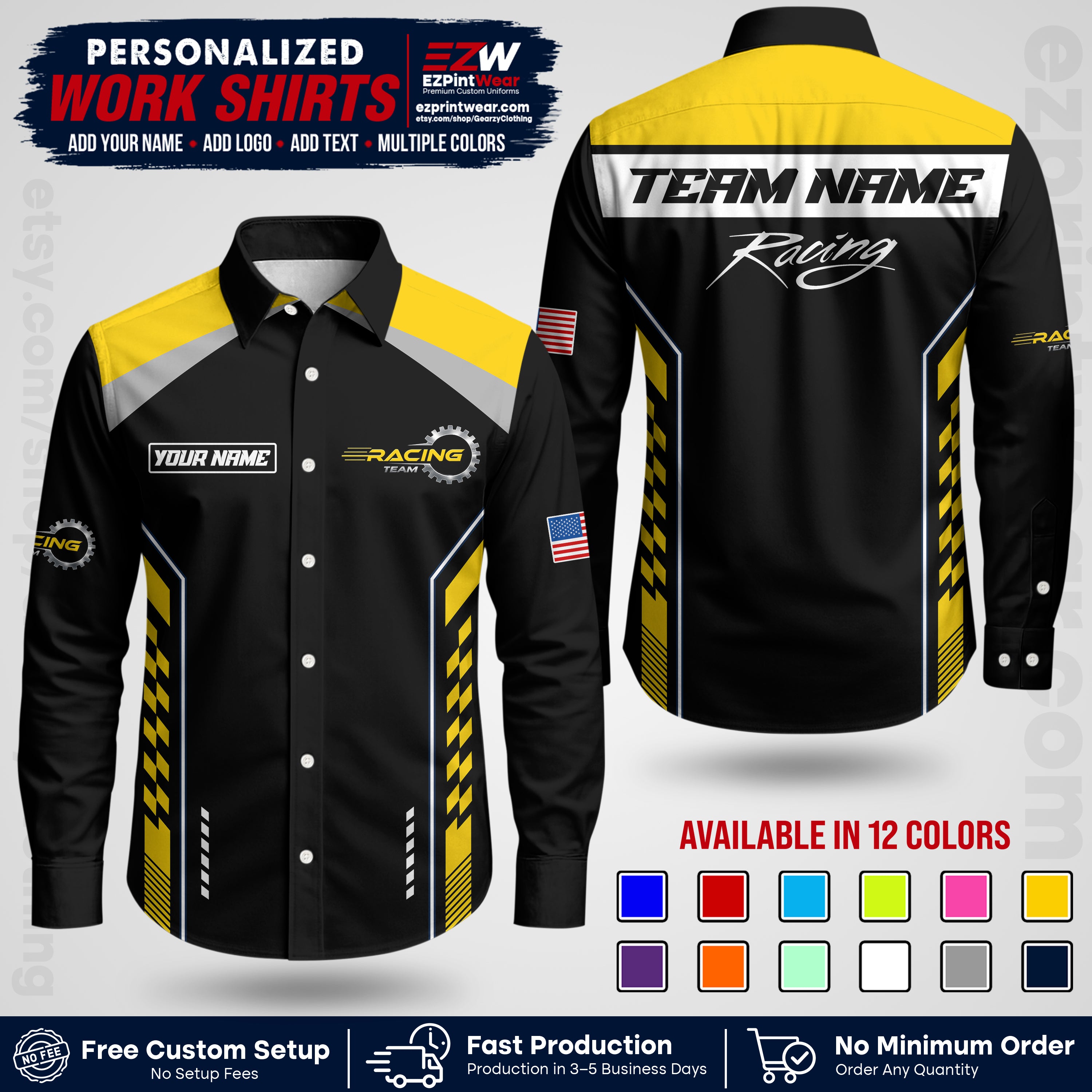 Custom Racing Shirt with Name, Logo & Text | Race Team Uniform | Crew Apparel RC13