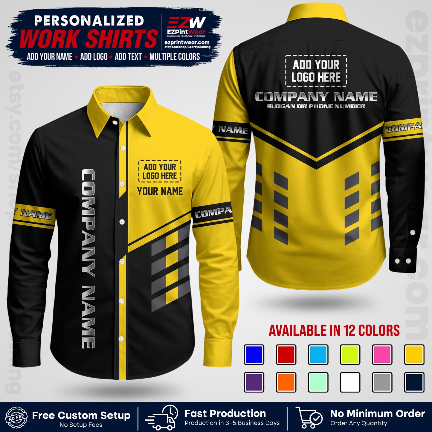 Custom All Over Print Work Uniform Shirt with Name, Logo & Text | Custom Hawaiian Shirt | Company Shirt | Employee Uniform UNF09