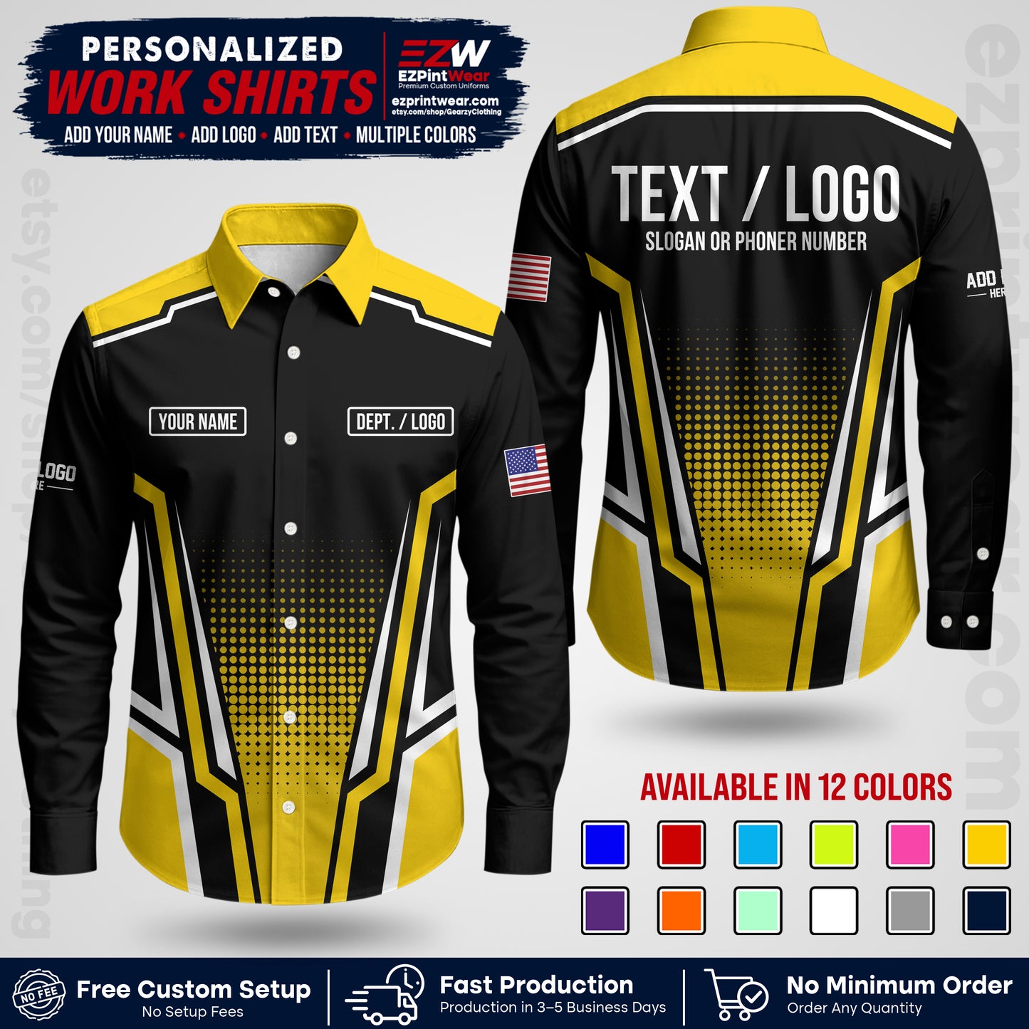 Custom All Over Print Work Uniform Shirt with Name, Logo & Text | Custom Hawaiian Shirt | Company Shirt | Employee Uniform UNF17